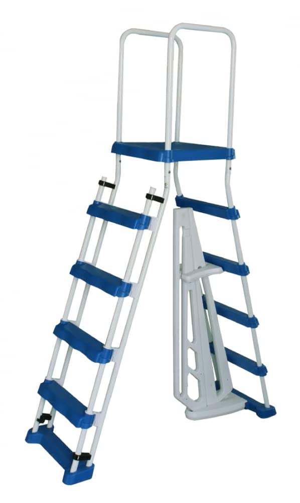 Swimline 87950/87952L 52-Inch White & Blue Above Ground Pool Ladder - Durable Entry Steps for Inground & Outdoor Swimming Pools, Perfect for Backyard, Vacation Homes & Community Pools