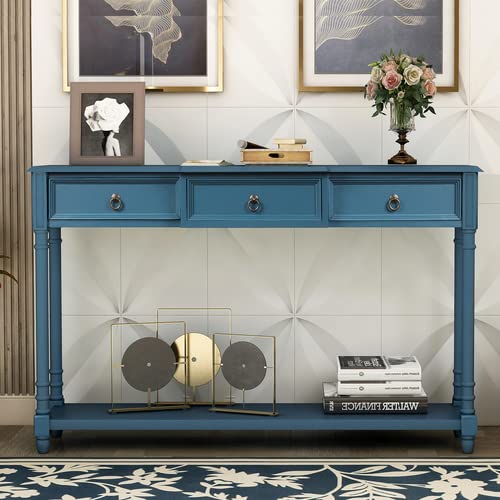 Rustic Narrow Console Table with 3 Drawers & Bottom Shelf - Solid Wood Entryway Table for Hallway, Living Room & Foyer - Perfect for Home Decor & Small Space Organization
