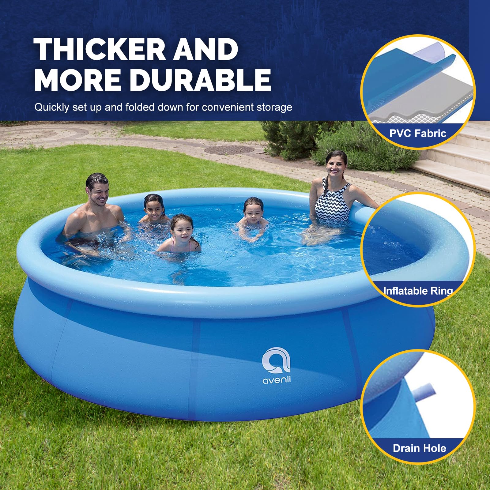 DIMAR GARDEN 15ft x 36in Inflatable Above Ground Swimming Pool - Large Round Family Pool with Air Top Ring for Kids & Adults - Perfect for Backyard, Lawn, Garden Summer Fun & Outdoor Relaxation