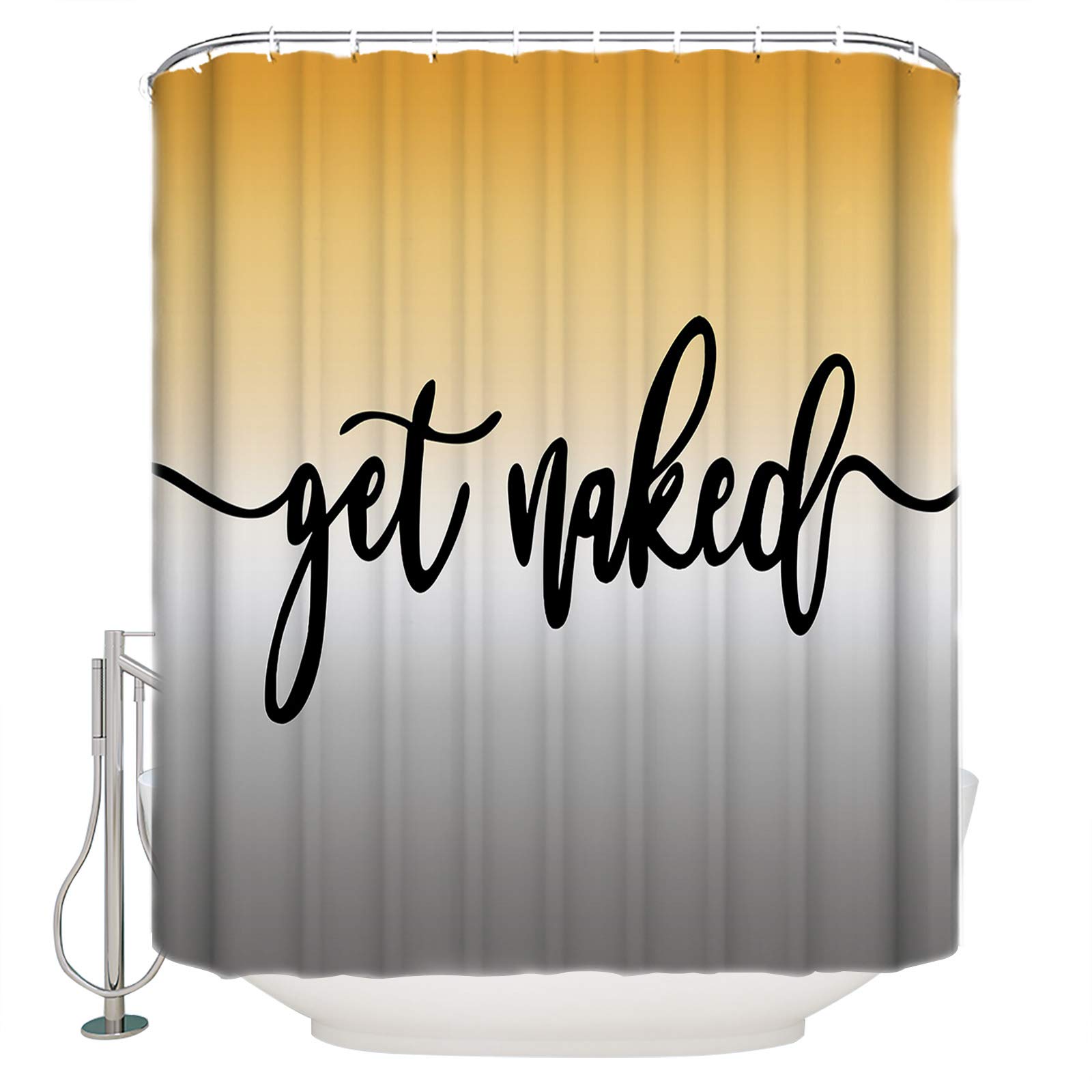 Waterproof Shower Curtain - Gradient Yellow Grey Ombre Polyester Fabric Bathroom Decor with Hooks - Funny Quote Design for Bathroom Showers & Bathtubs - 54