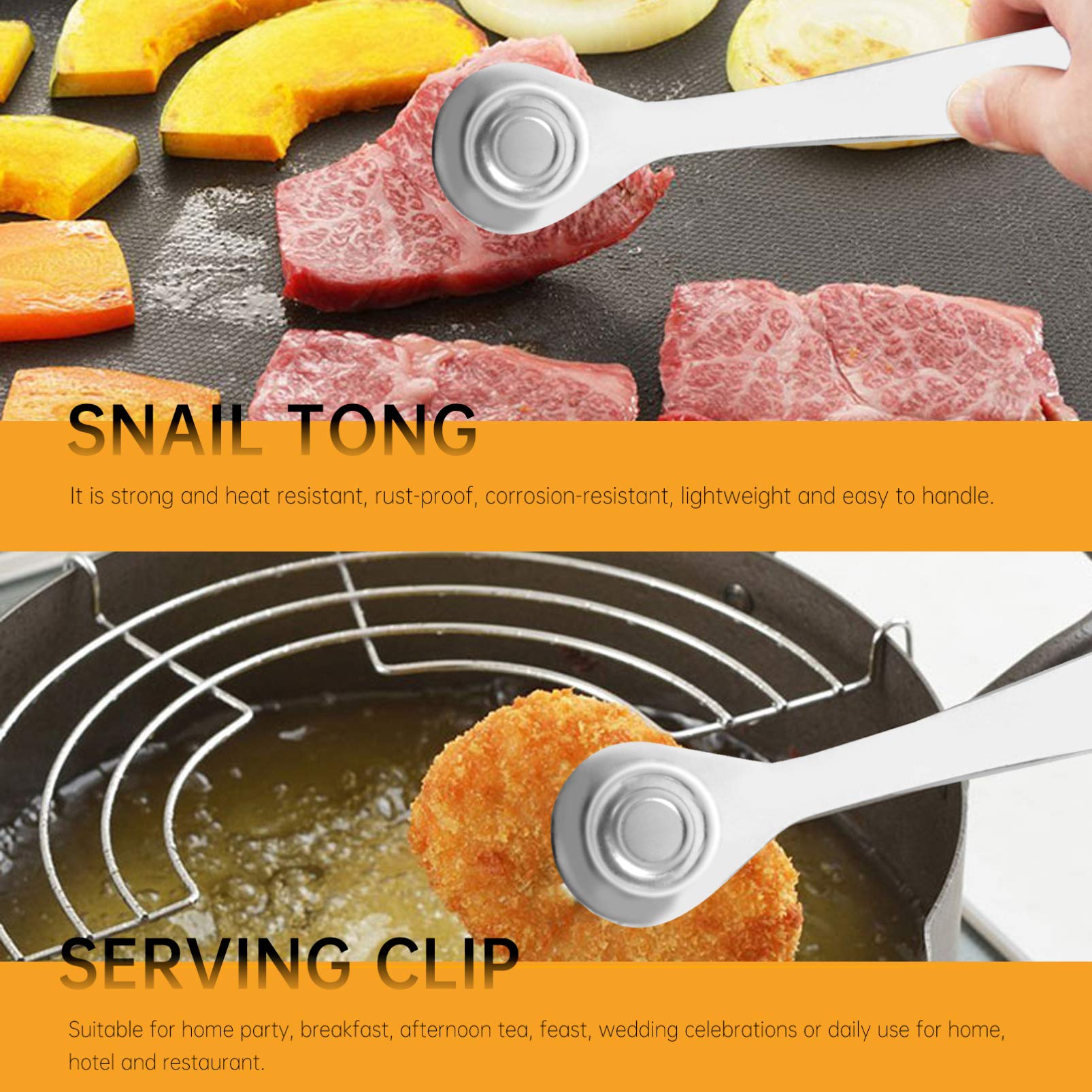 Stainless Steel Mini BBQ Grill Utensils Set - 6Pcs Escargot Tongs, Snail Tongs & Food Tongs (13cm & 15.5cm) for Grilling, Picnics, Camping & Outdoor Cooking Accessories