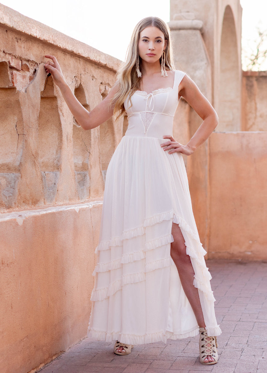 Elinda Cream Dress for Women - Elegant & Comfortable Summer Maxi Dress for Beach, Wedding & Party Occasions
