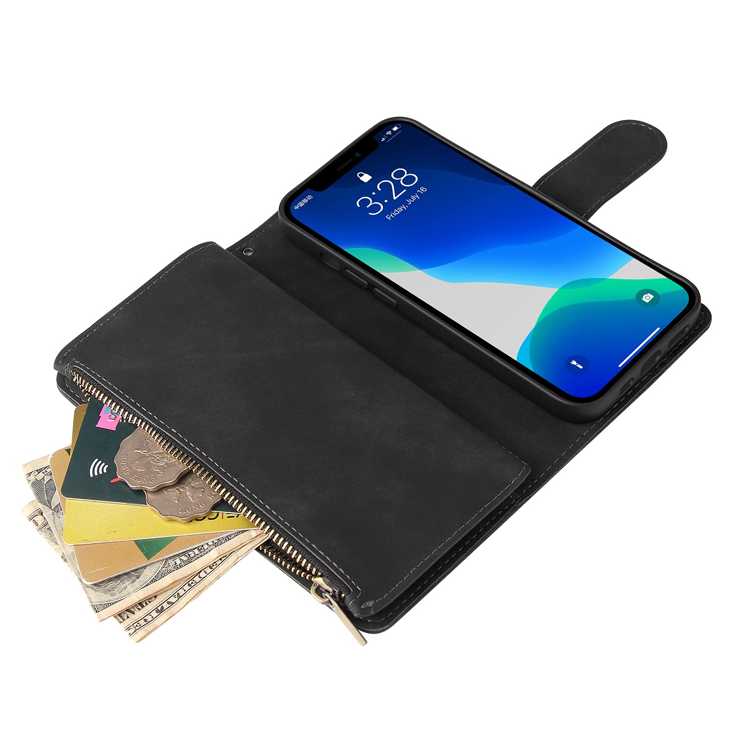 Premium iPhone 13 Pro Wallet Case with Tempered Glass Screen Protector & Card Holder - 6.1 inch Flip Cover for iPhone 13 Pro 5G (Black) - Stylish Protective Phone Case for Men & Women - Perfect for Daily Use, Travel, and Business Meetings