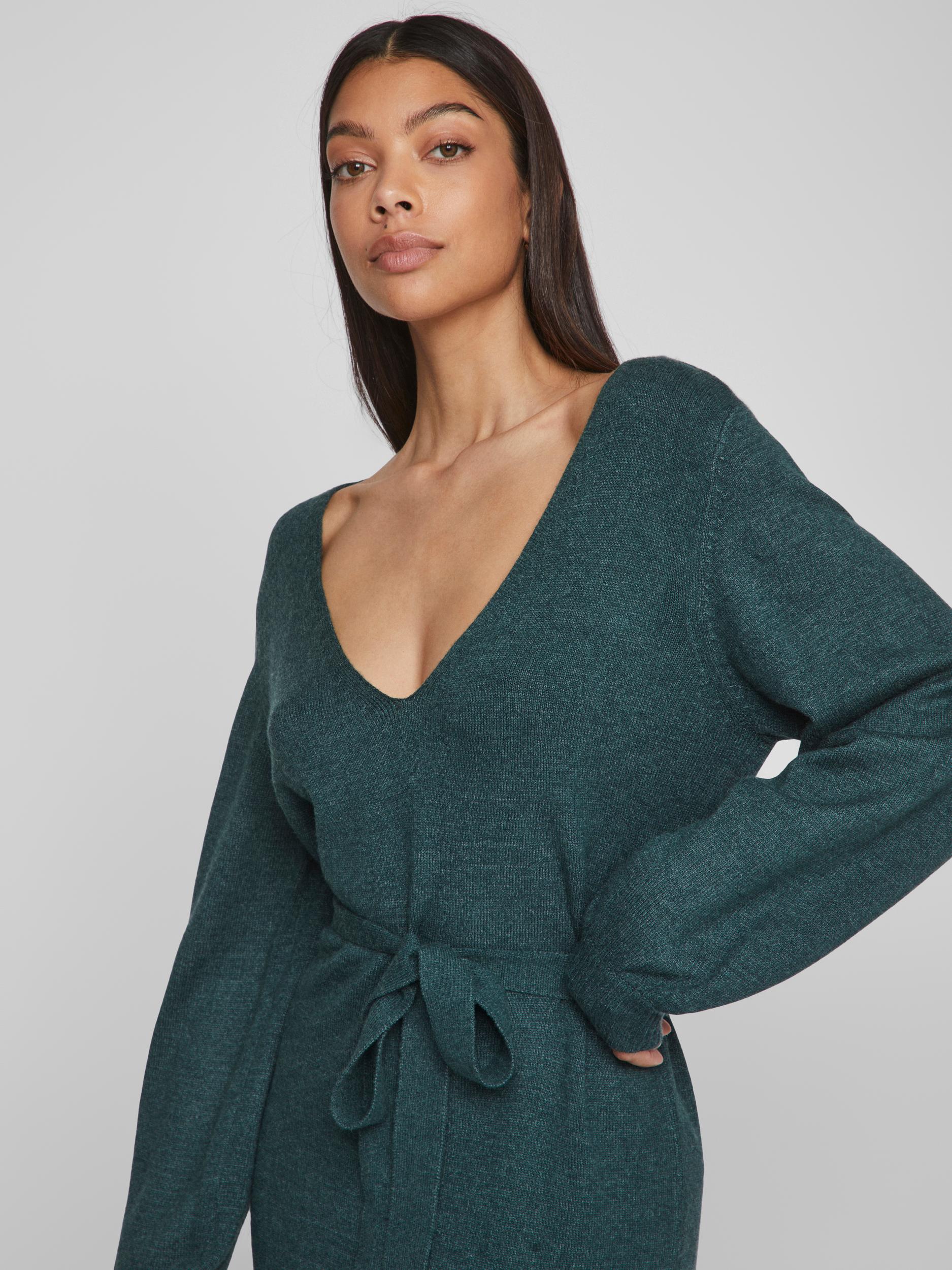 Irena V-Neck Knit Dress for Women - Soft Stretchy Comfortable Casual Wear - Perfect for Office, Date Night & Everyday Outfits