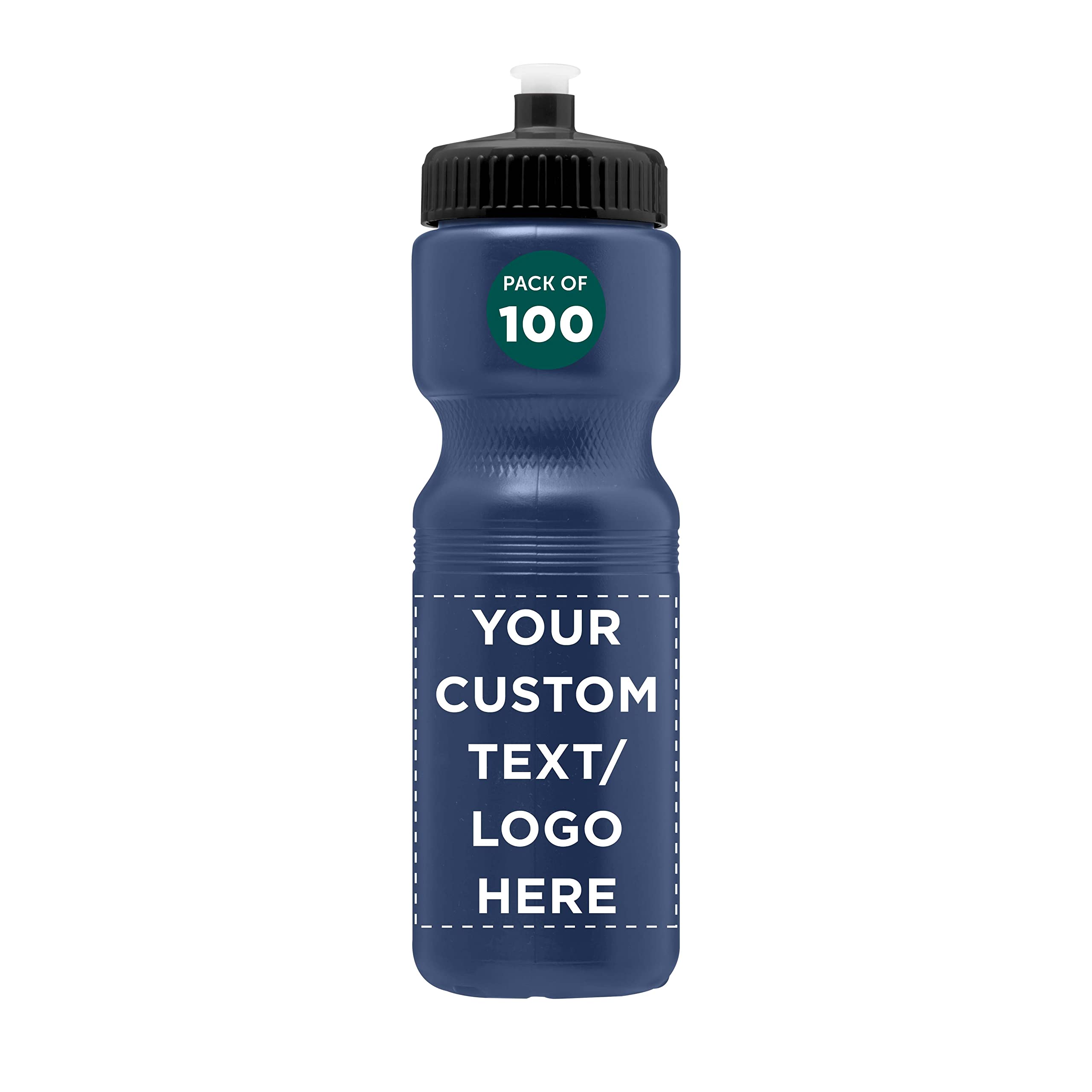 28 oz Custom Push Cap Plastic Water Bottles - Bulk Pack of 100 - Personalized Navy Blue Water Bottles for Gym, Hiking, Camping & Outdoor Sports - Ideal for Hydration at Workouts, Adventures and Team Events