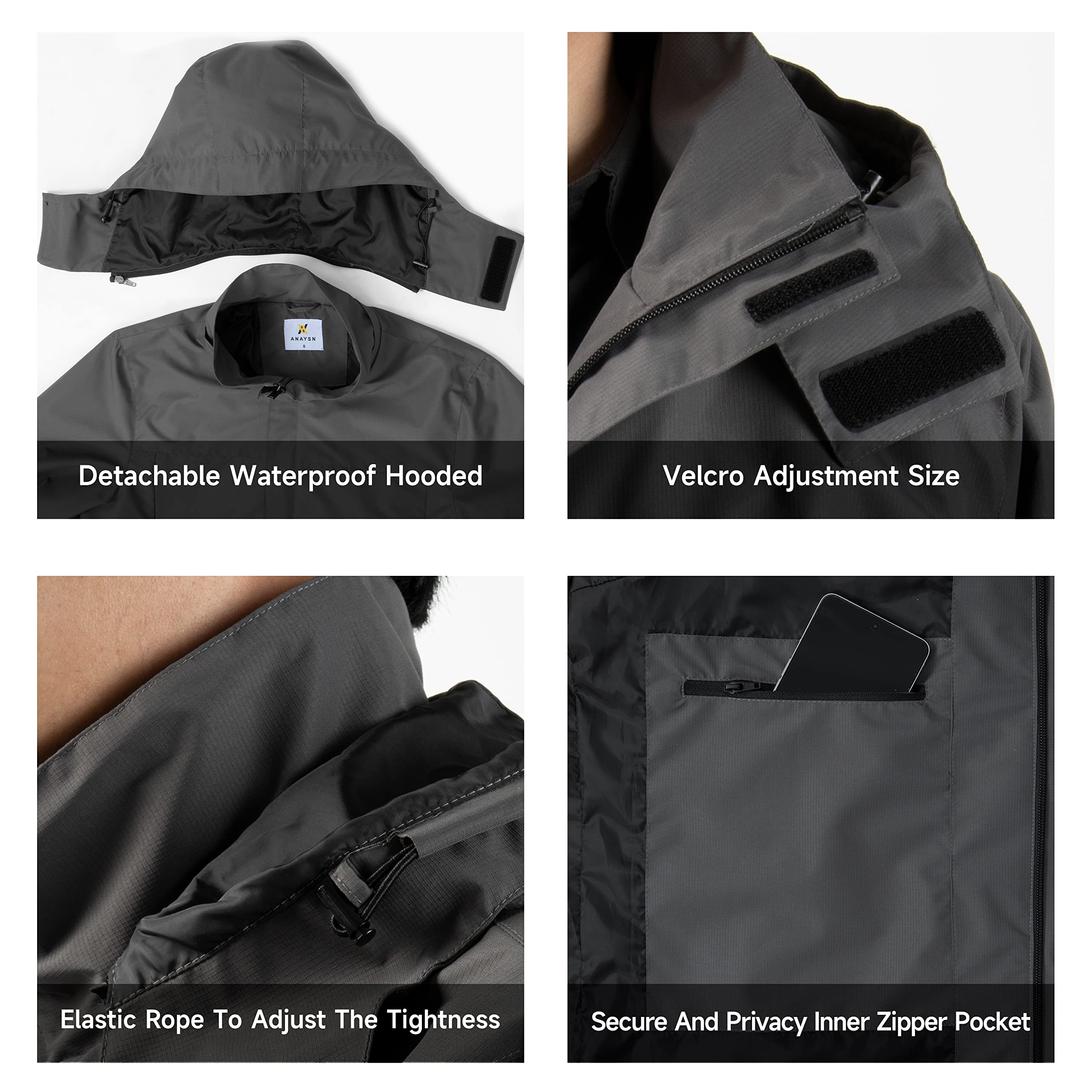 Men's Lightweight Waterproof Rain Jacket with Hood - Outdoor Hiking & Travel Gear