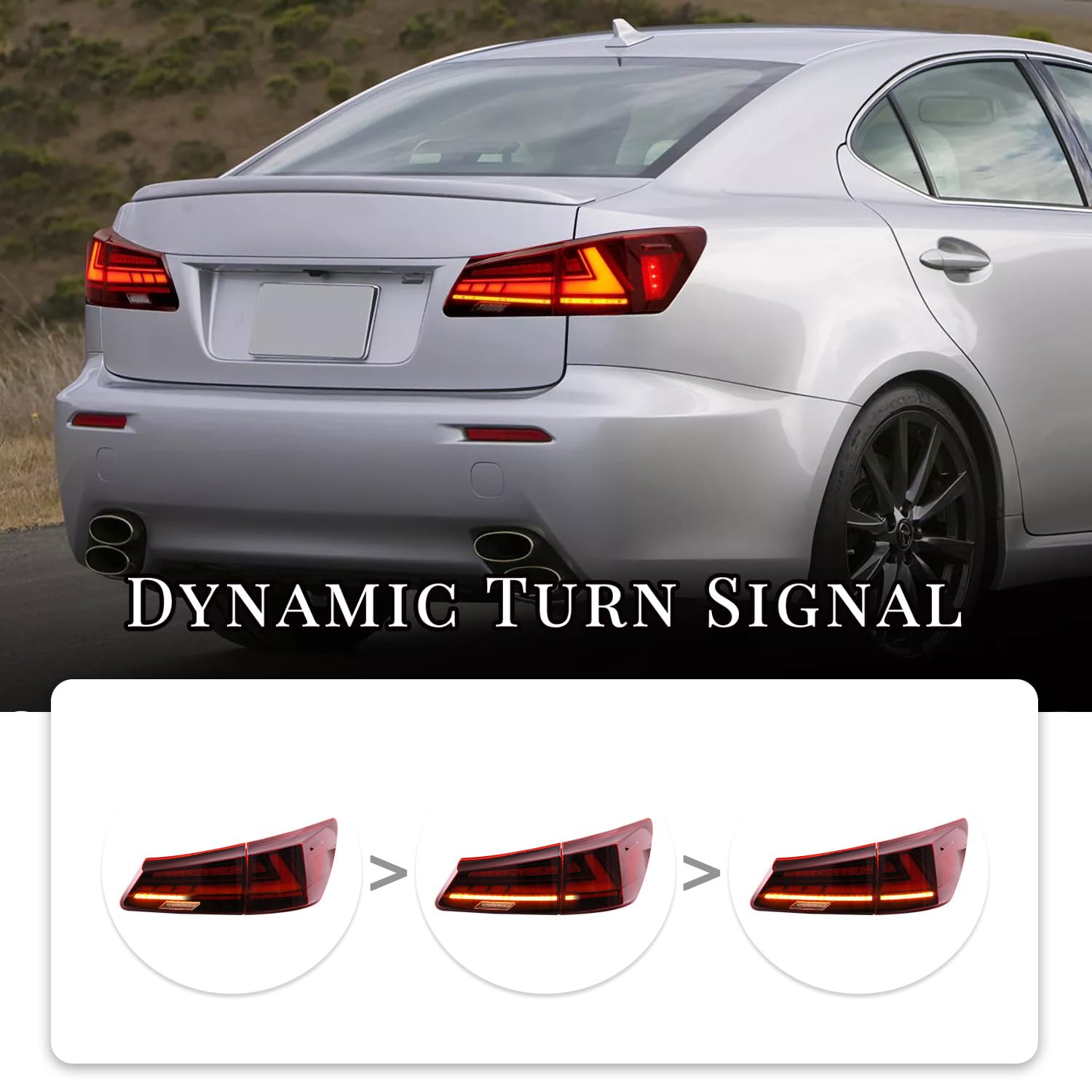 HCmotion LED Tail Lights Assembly for 2006-2013 Lexus IS250 IS350 ISF XE20 Sedan - Plug & Play Replacement with DRL, Sequential Turn Signals & Startup Animation - Perfect for Night Driving & Car Customization