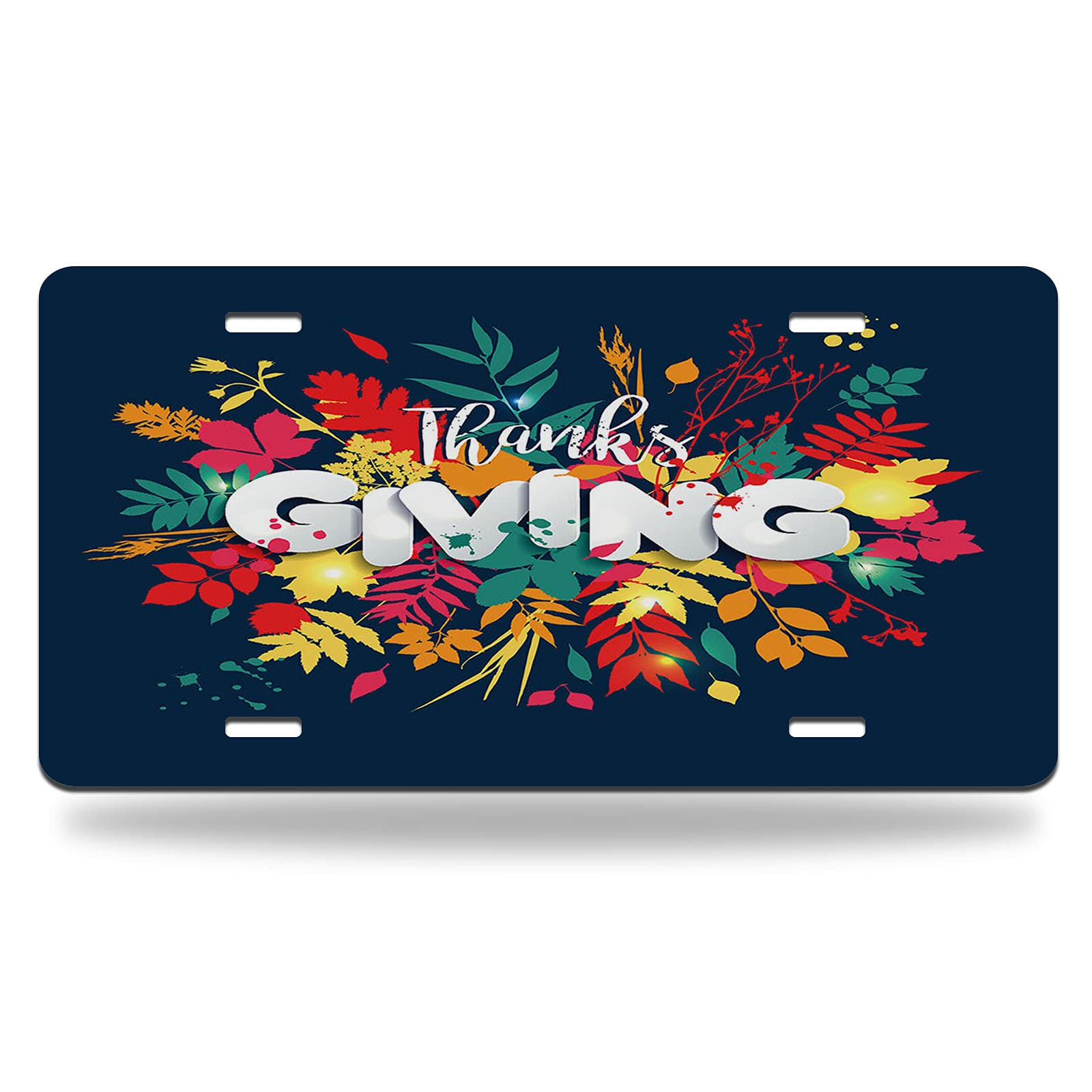 Hand-Painted Thanksgiving License Plate - Rustic Fall Leaves Design 12x6 Inch Metal Car Tag for Men & Women - Perfect for Autumn Decor, Front Bumper, or Seasonal Vehicle Accessories