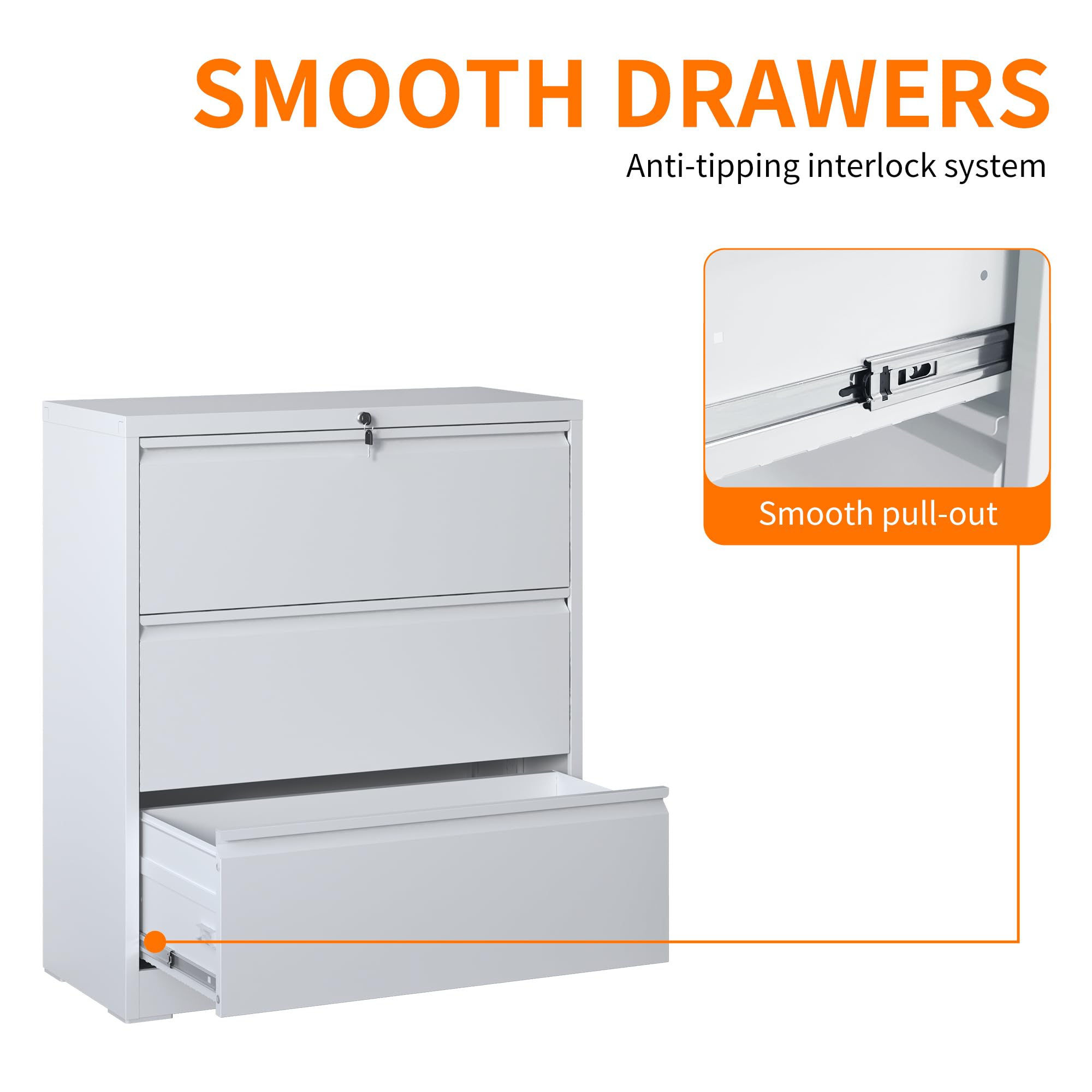 Heavy Duty 3-Drawer Locking Metal Filing Cabinet for Home & Office - Wide Lateral Steel File Cabinet for Legal/Letter Size Documents (Assembly Required) | Perfect for Organizing Files, Records & Office Supplies
