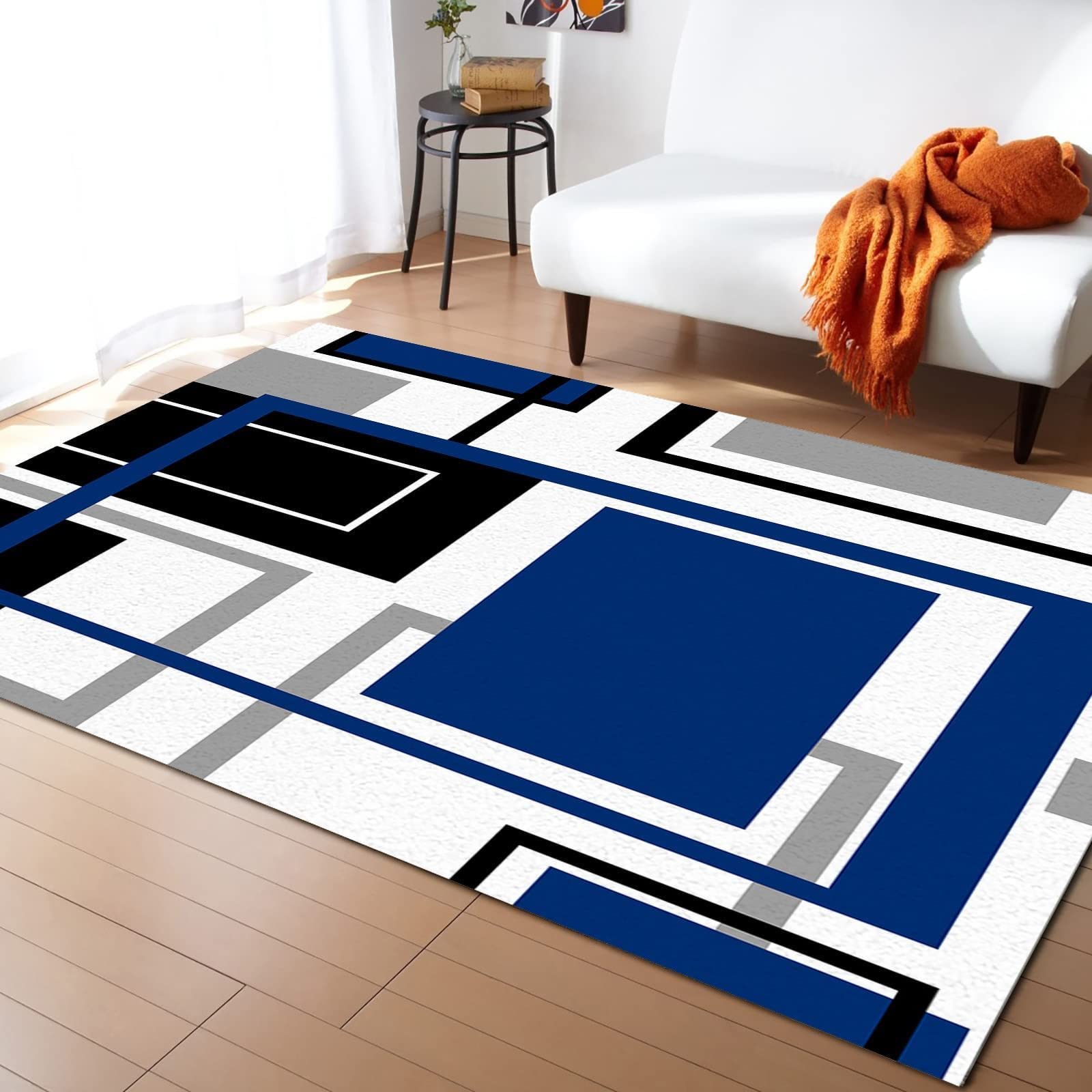 Modern Abstract Geometric Area Rug - Nordic Minimalist Lattice Design Carpet with Non-Slip Backing | Easy to Clean, Durable & Fade-Resistant | Perfect for Bedroom, Living Room, Dining Room & Office Decor (6x4 Feet, Beige/Gray)