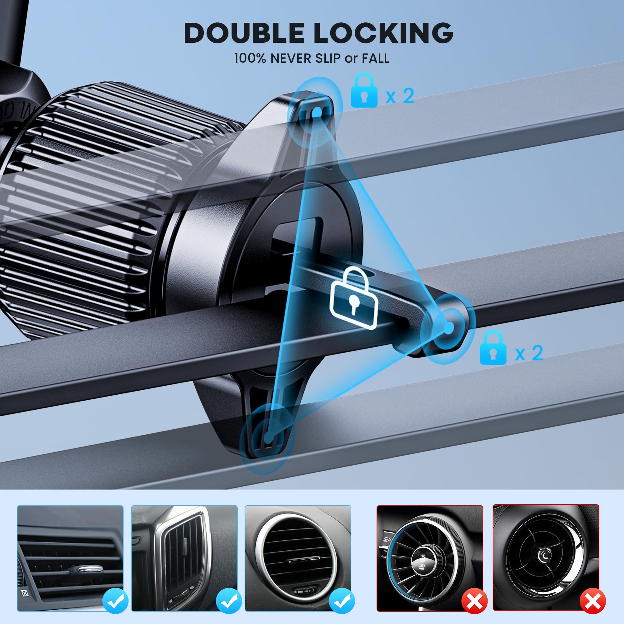 PGU Magsafe Car Mount with Strong Magnets - Hands-Free iPhone Holder for Car Vent - Perfect for iPhone 14/13/12 Pro Max