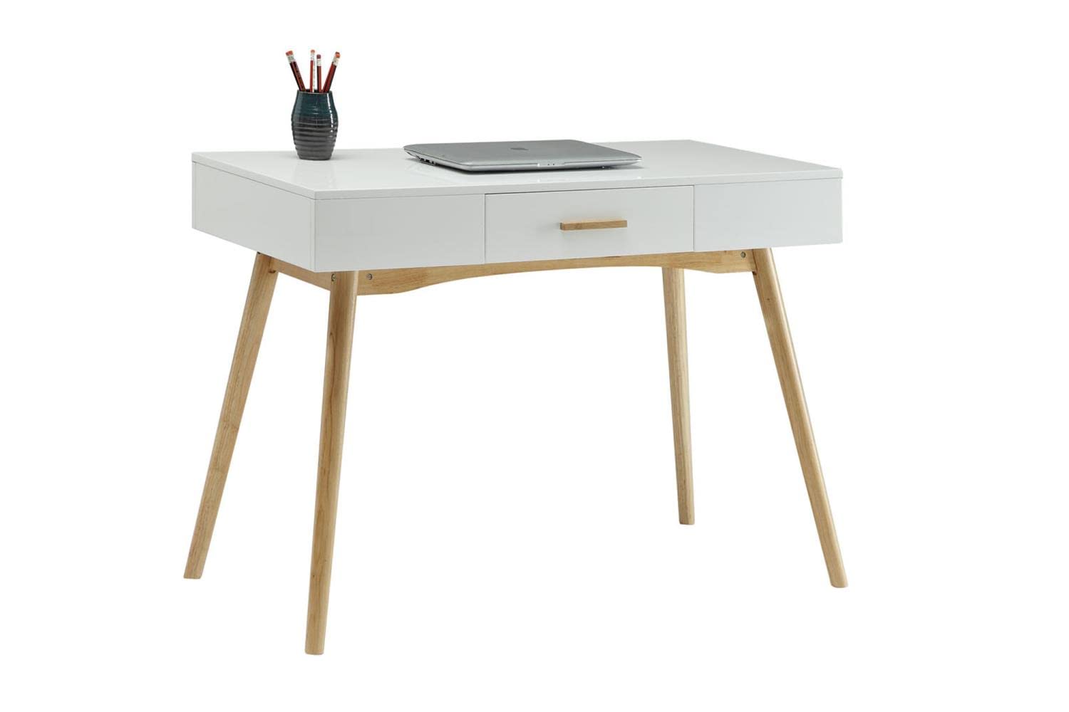 Convenience Concepts Oslo 1 Drawer Desk - White Modern Writing Desk for Home Office, Study & Small Spaces - Compact Computer Desk with Storage Shelf