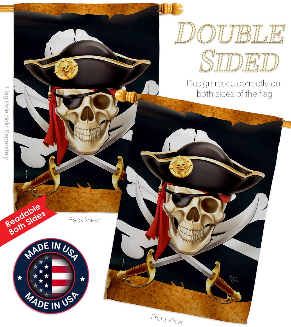Pirate Life House Flag Set - Double-Sided Coastal Ship Skull Treasure Map Decor - Caribbean Jolly Roger Blackbeard Jack Banner for Garden, Yard & Outdoor Decor - Made in USA - Perfect for Pirate Themed Parties, Beach Houses & Nautical Decorations
