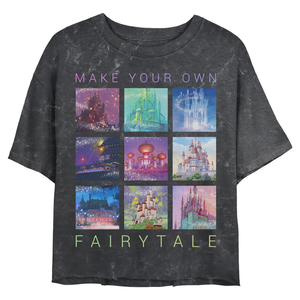Disney Princess Castle Movie Women's Vintage Mineral Wash Short Sleeve Crop Top T-Shirt - Perfect for Casual Wear, Theme Parties & Disney Fan Outfits