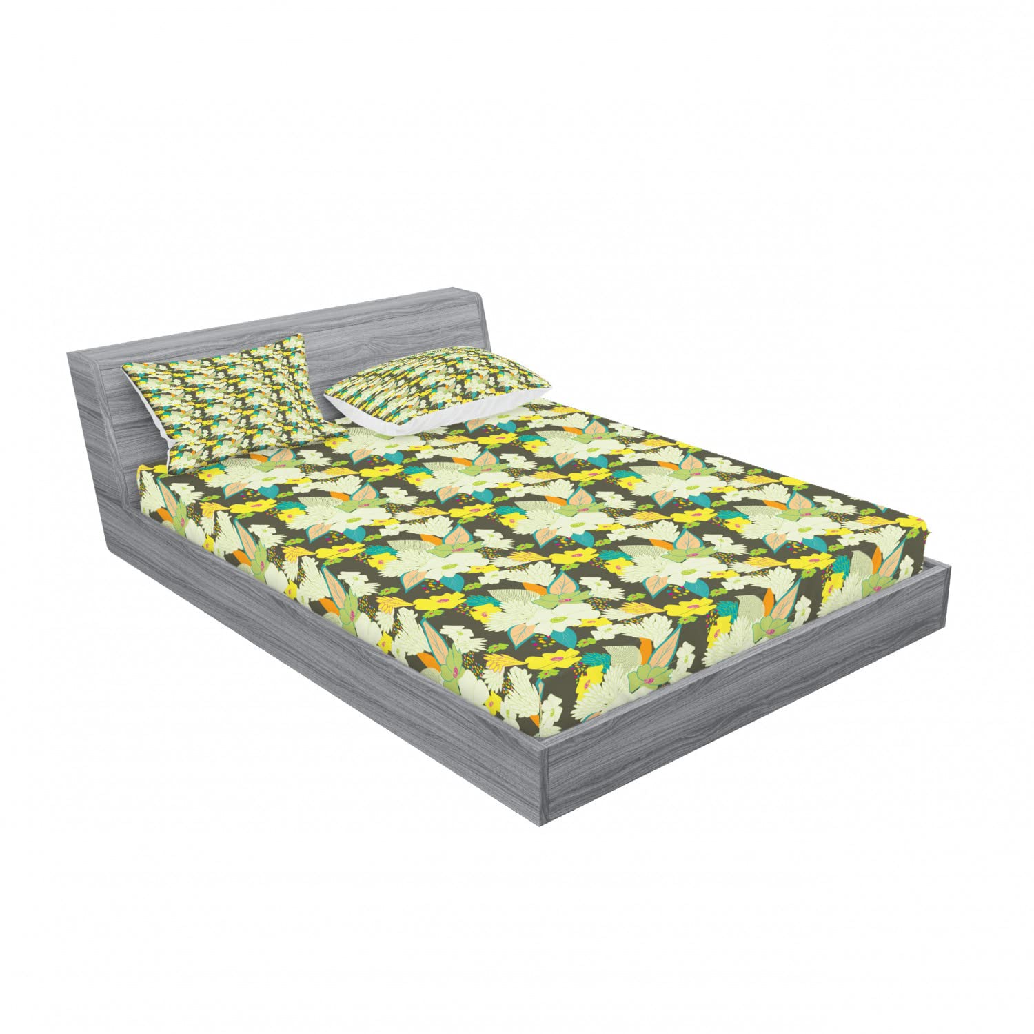 Ambesonne Floral 2-Pack Full Size Fitted Sheet Set with 4 Pillow Shams - Vibrant Summer Bloom Pattern Bedding Collection - Soft Wrinkle-Resistant Fabric for Guest Rooms, Dorms & Vacation Homes