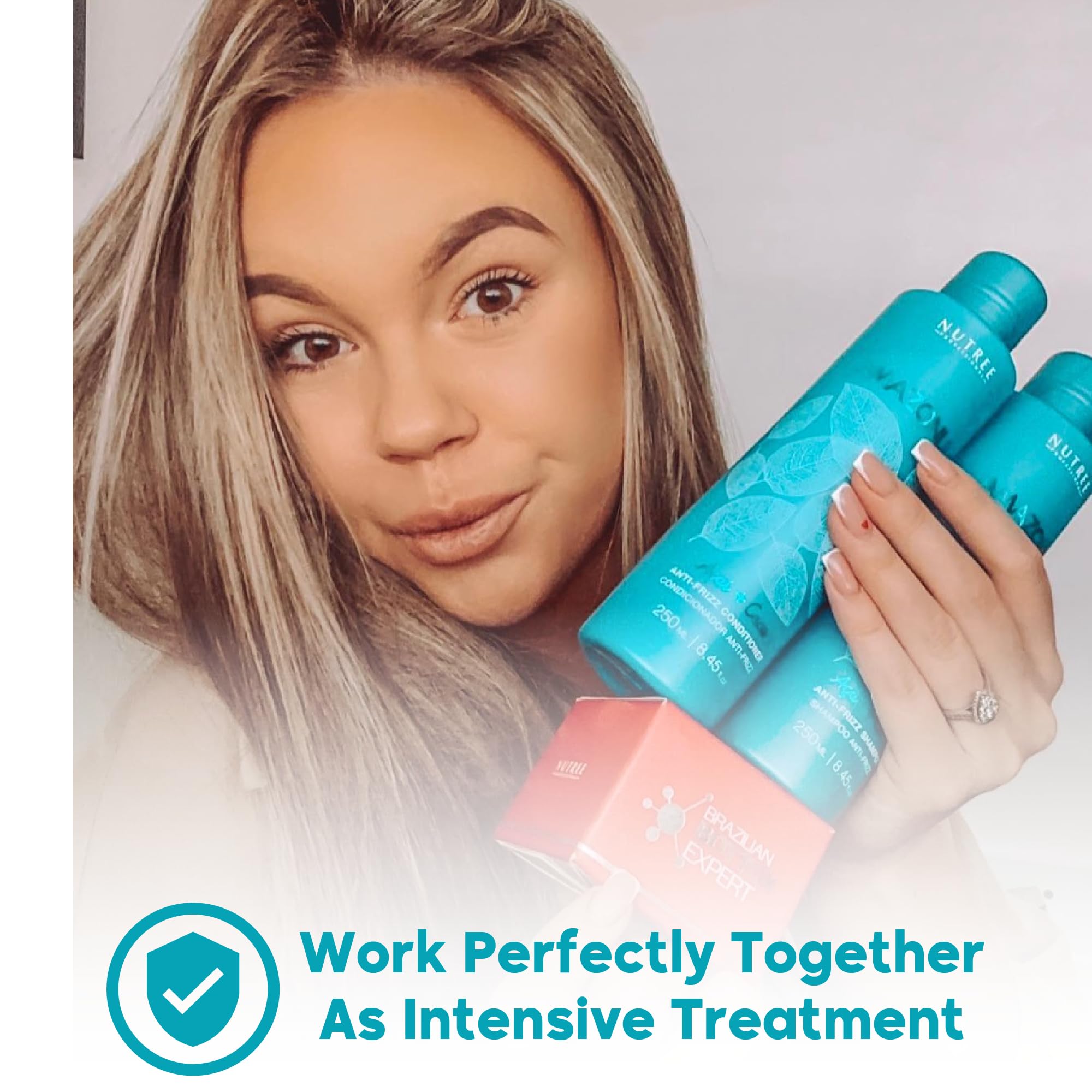 Amazonliss Anti-Frizz Keratin Treatment Set - Smooth, Soft & Shiny Hair Care - Long-Lasting Frizz Control Shampoo & Conditioner (8.45 fl.oz) - Perfect for Damaged Hair & Salon-Quality Results at Home