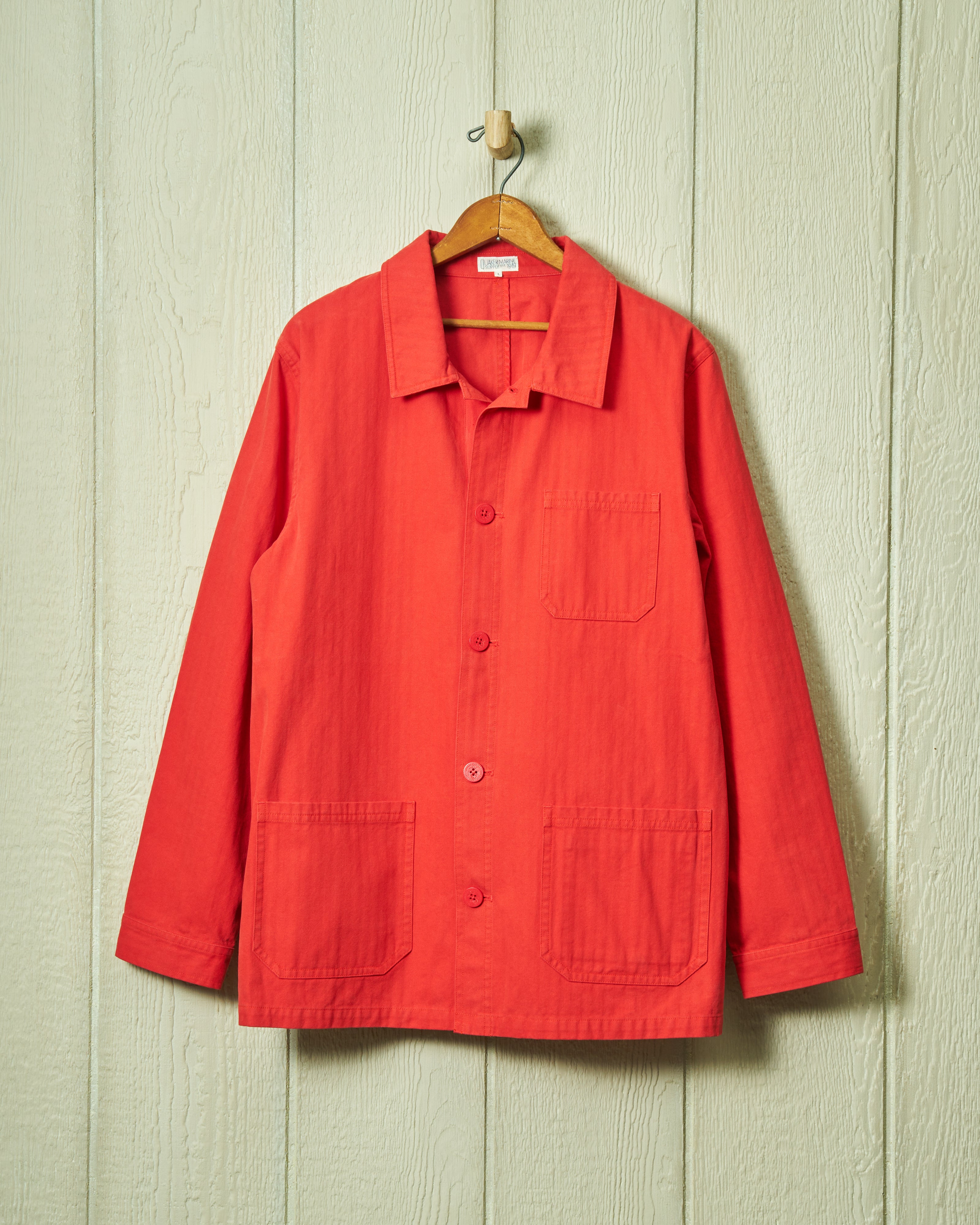 French Workman’s Jacket in Nautical Red Herringbone - Vintage Style Heavy Duty Cotton Jacket for Men | Perfect for Outdoor Work, Casual Wear & Fall Fashion