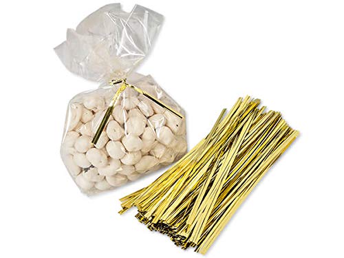 Metallic Gold 6 Inch Twist Ties - 3/16 Inch Wide 27 Gauge Single Wire (8 Packs of 1000) - Perfect for Gift Wrapping, Bundling Cables, Organizing Crafts, and Securing Plants