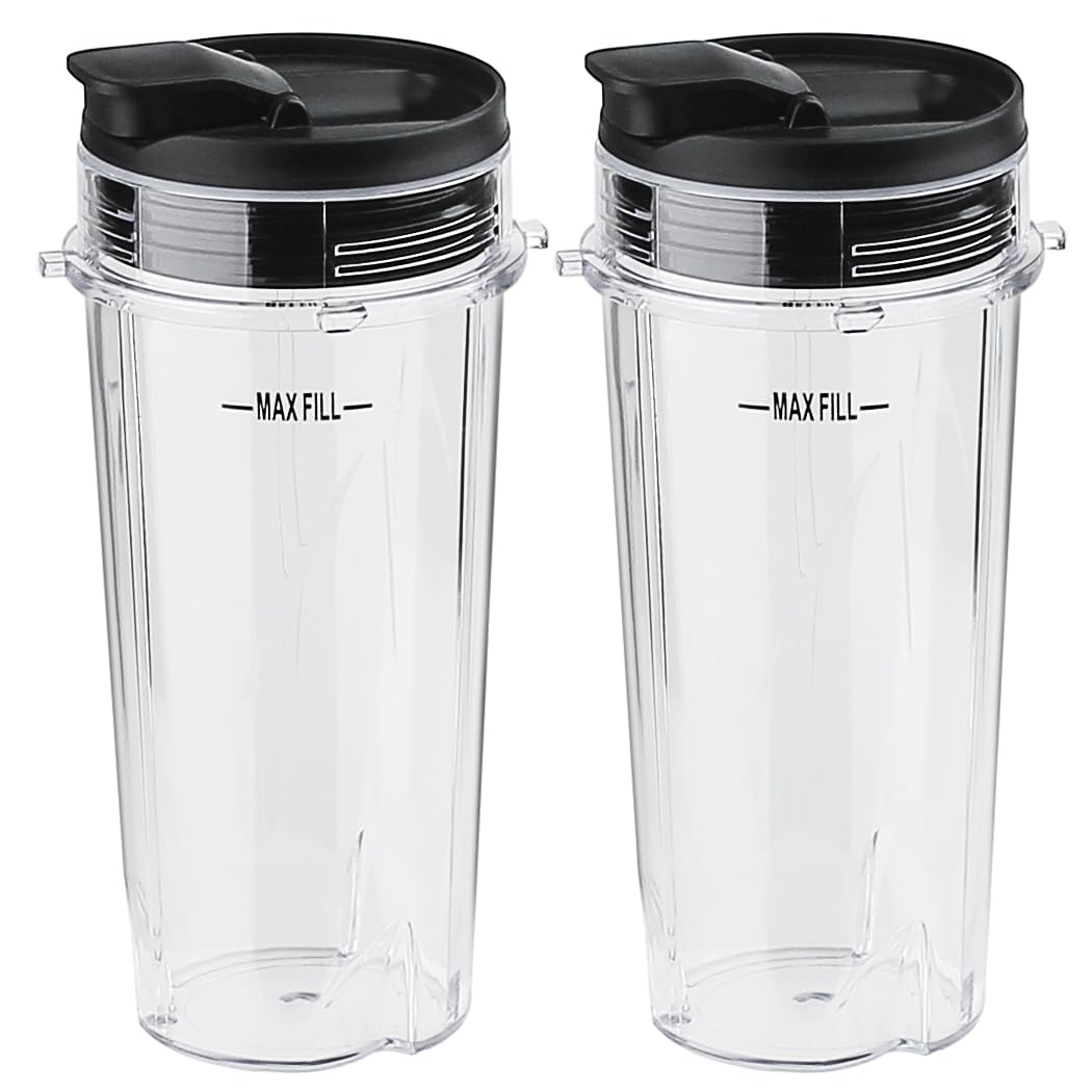 2PCS Replacement Single Serve Blender Cups with Slip & Seal Lids - Compatible with Nutri Ninja BL660 BL810 QB3000 BL770 BL780 BL740 (16oz) - Perfect for Smoothies, Protein Shakes & Meal Prep