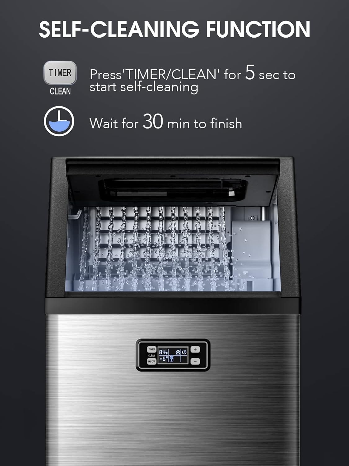 Commercial Ice Maker Machine 100 lbs/Day - Under Counter Ice Machine with 24H Timer & Ice Thickness Control - Self-Cleaning Stainless Steel Ice Maker for Bars, Restaurants, Cafes & Home Use - Perfect for Cocktails, Iced Coffee & Beverage Service
