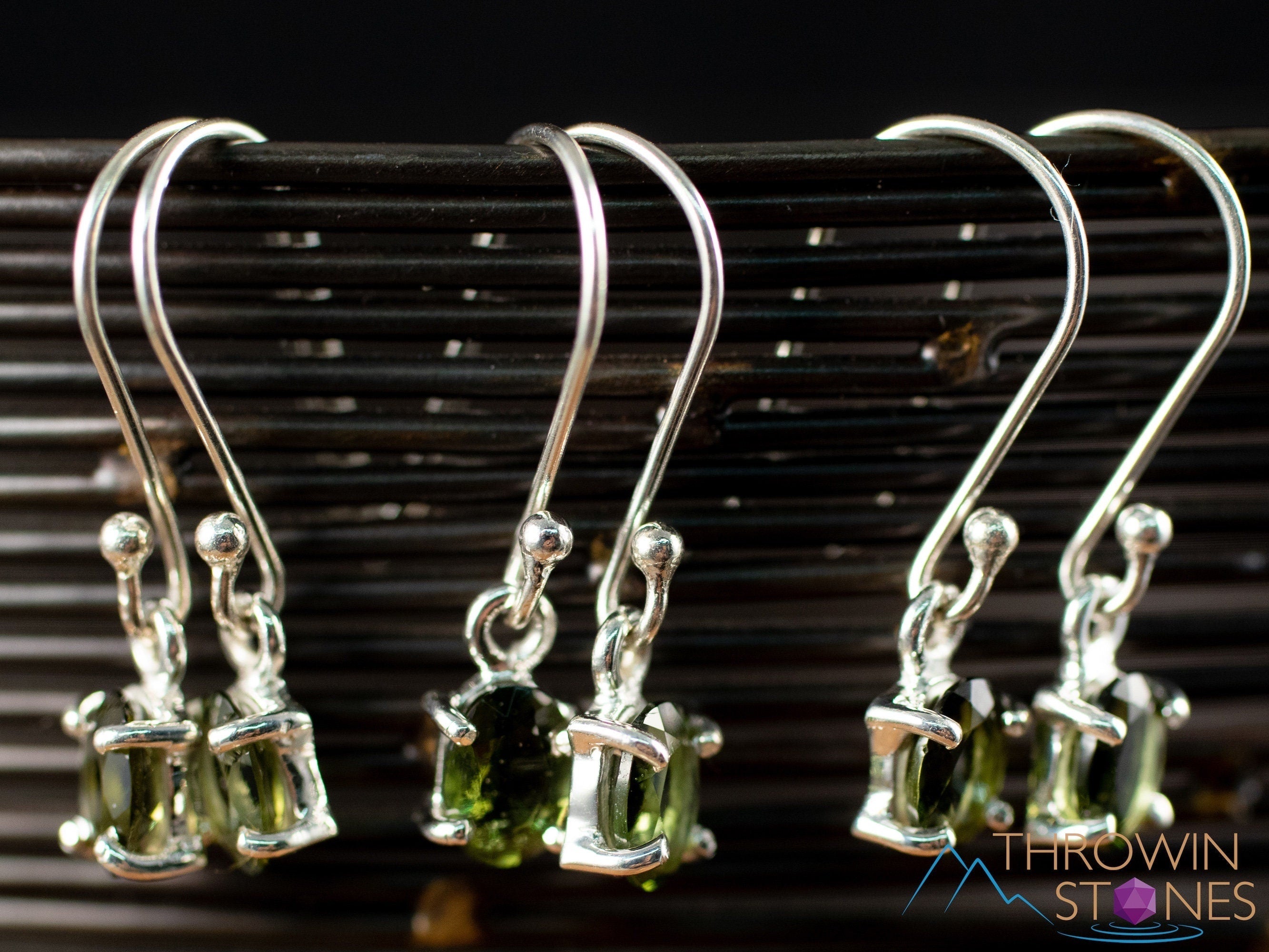 Genuine Moldavite Sterling Silver Prong Faceted Dangle Earrings – E2065 | Authentic Moldavite Crystal Jewelry for Healing, Meditation & Spiritual Energy