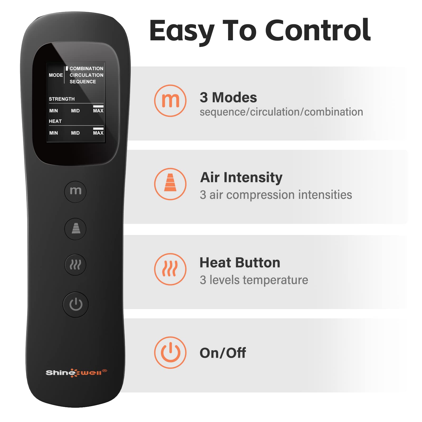 SHINE WELL Leg Massager with Heat & Air Compression - 3 Heat Levels, 3 Massage Modes, 3 Intensity Settings for Circulation, Pain Relief & Swelling - FSA/HSA Eligible - Perfect for Post-Workout Recovery, Long Flights & Office Workers