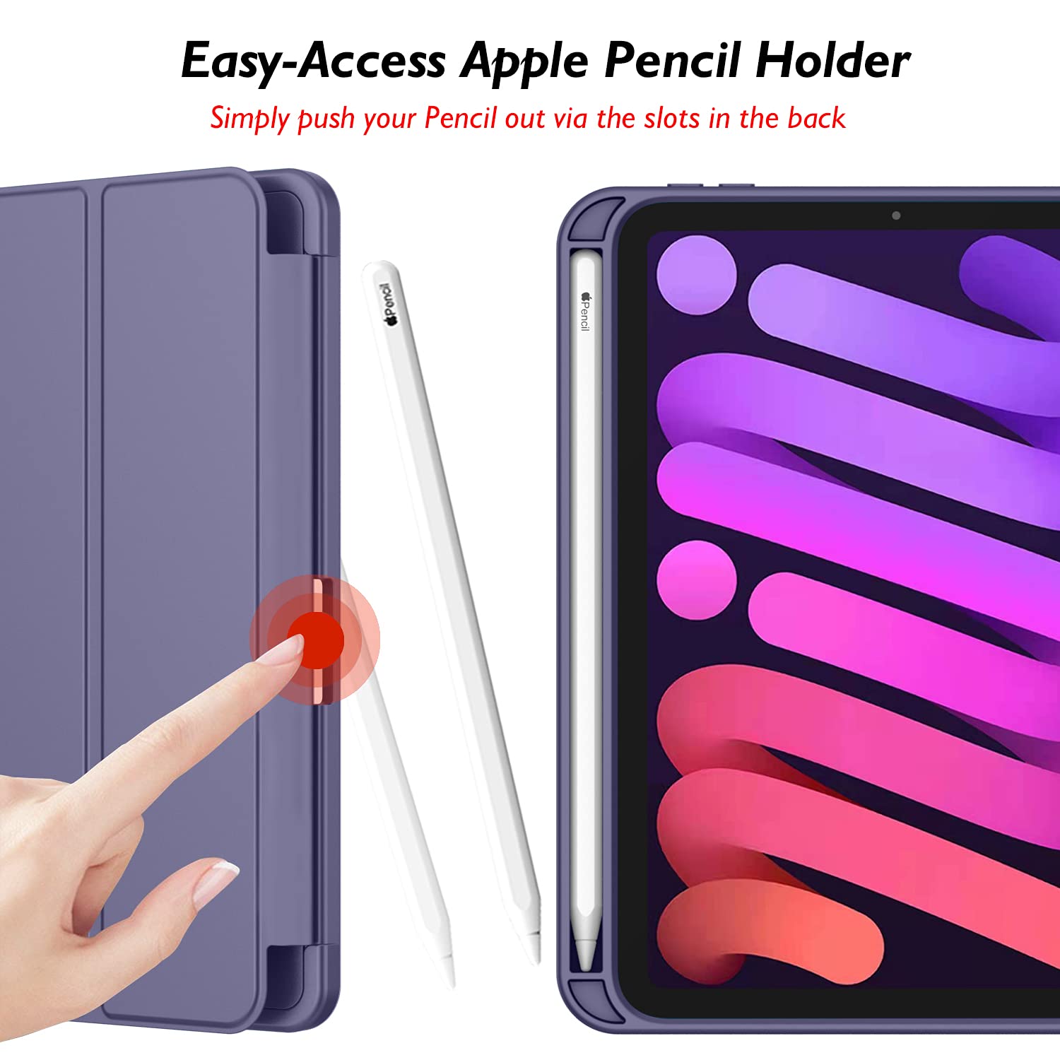 Premium iPad Mini 7 Case 2024 (A17 Pro) & iPad Mini 6 Case (8.3-Inch 2021 Model) - Trifold Stand Smart Cover with Pencil Holder & Soft TPU Back in Lavender | Perfect for Work, School, Travel & Everyday Protection