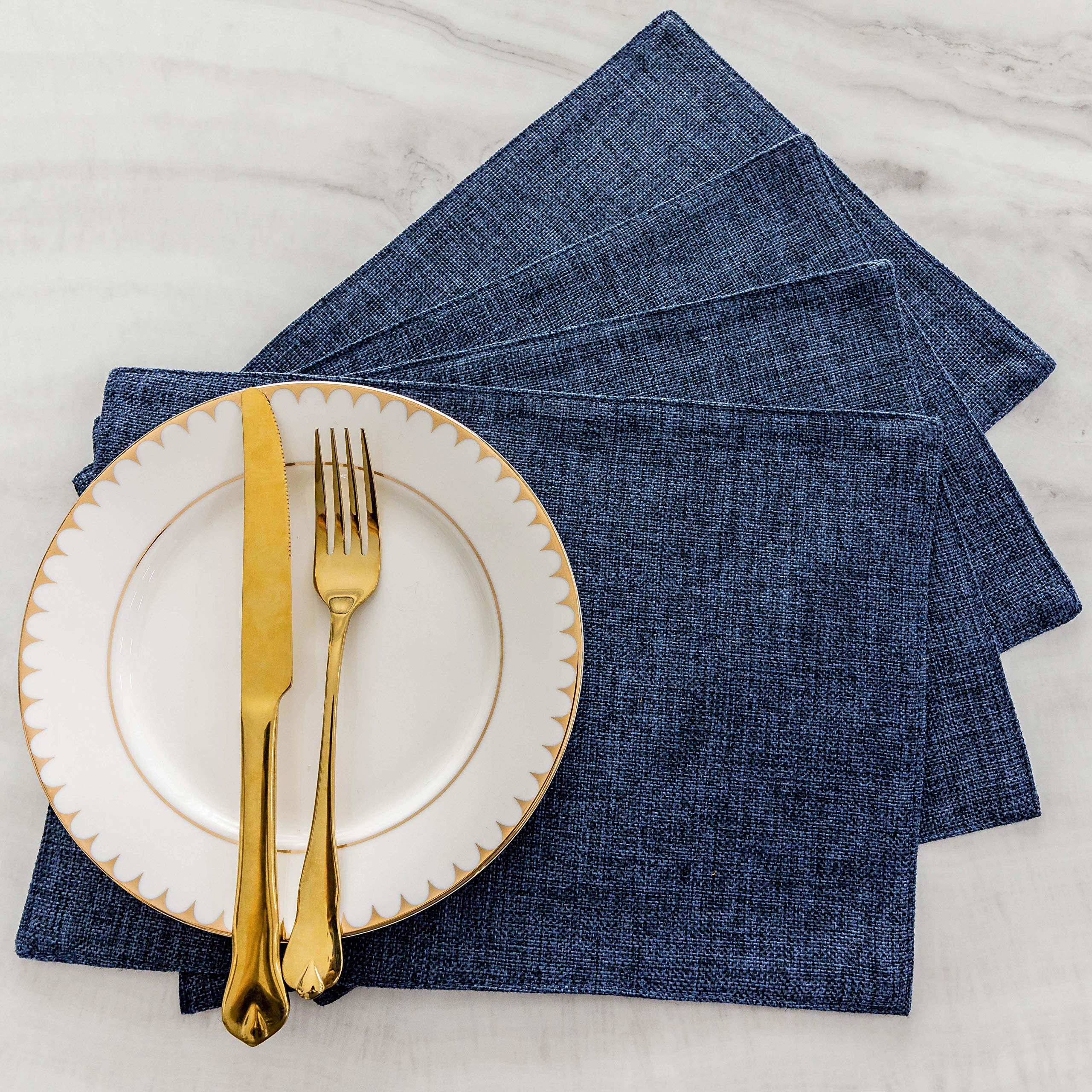 Premium Set of 6 Heat-Resistant Placemats - Navy Blue Dining Table Mats for Kitchen & Dining Room - Protect Your Table from Hot Dishes & Spills