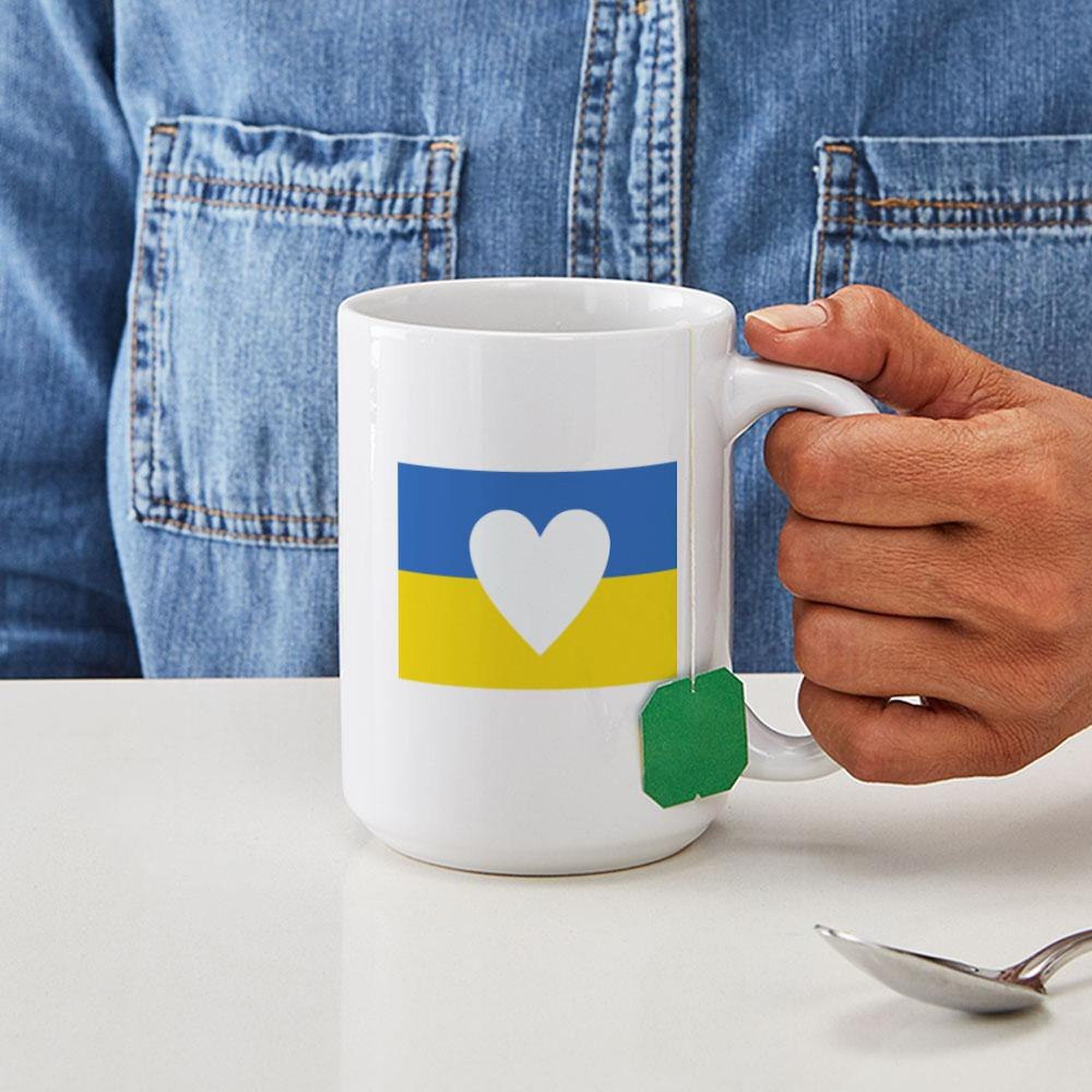 Ukraine Heart Ceramic Coffee Mug 15 oz (444 ml) - Inspirational Gift for Coffee Lovers, Perfect for Home, Office & Supportive Gifting