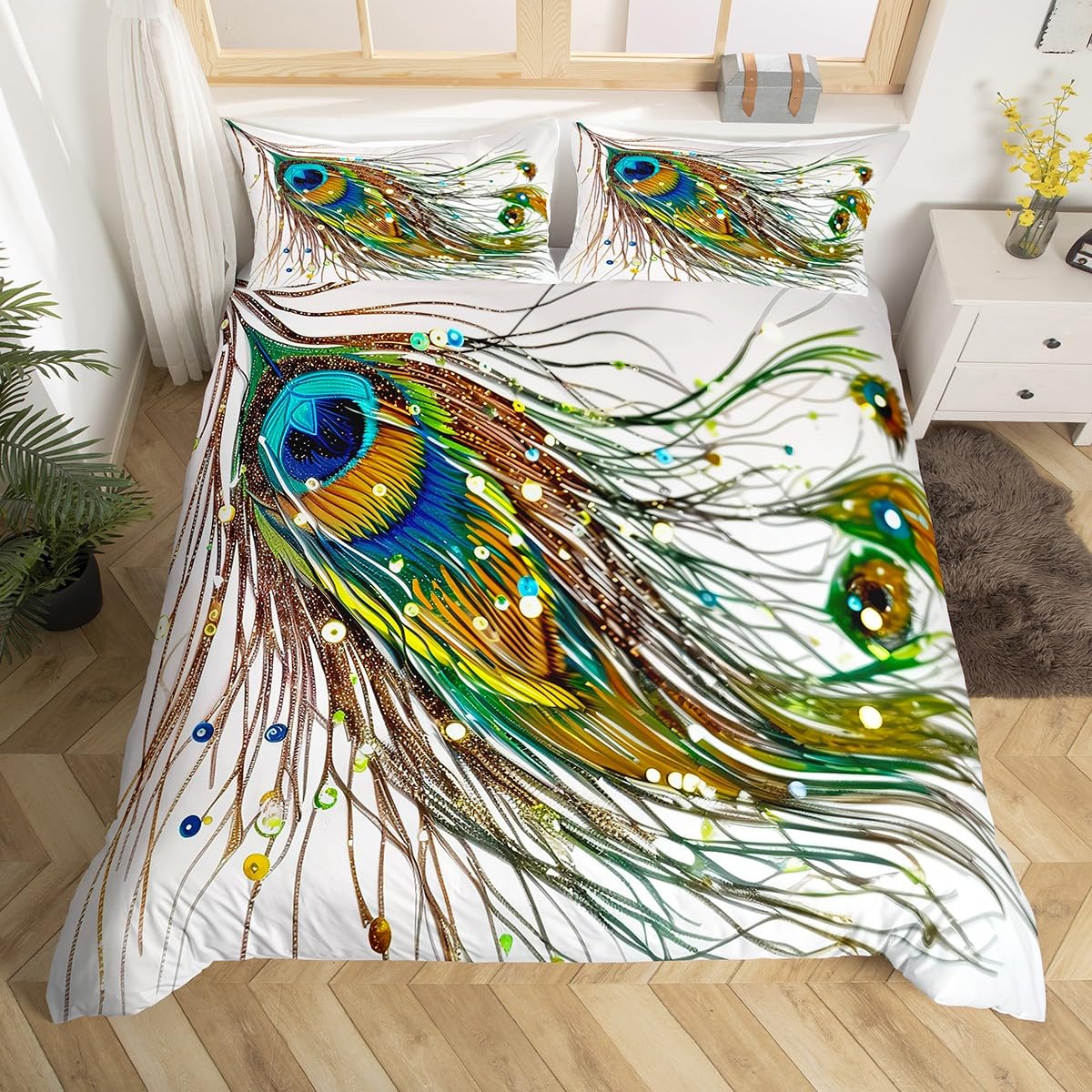 Erosebridal Peacock Feather Duvet Cover Set - Twin Size Kids Bedding with Cute Animal Print, Soft Comforter for Boys & Girls, Teens & Adults - Perfect for Kids' Rooms, Guest Bedrooms & Themed Decor