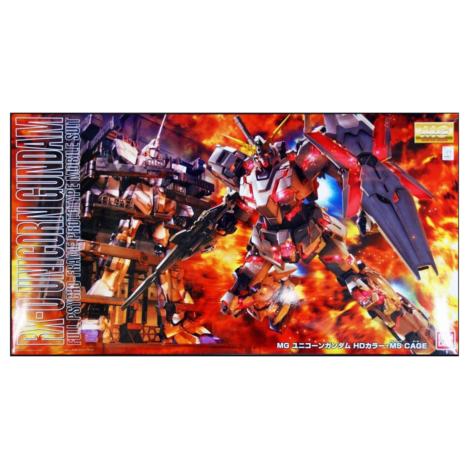 Bandai Gundam MG RX-0 Unicorn HD Color Model Kit 1/144 Scale with MS Cage - Perfect for Anime Collectors & Gundam Enthusiasts Display