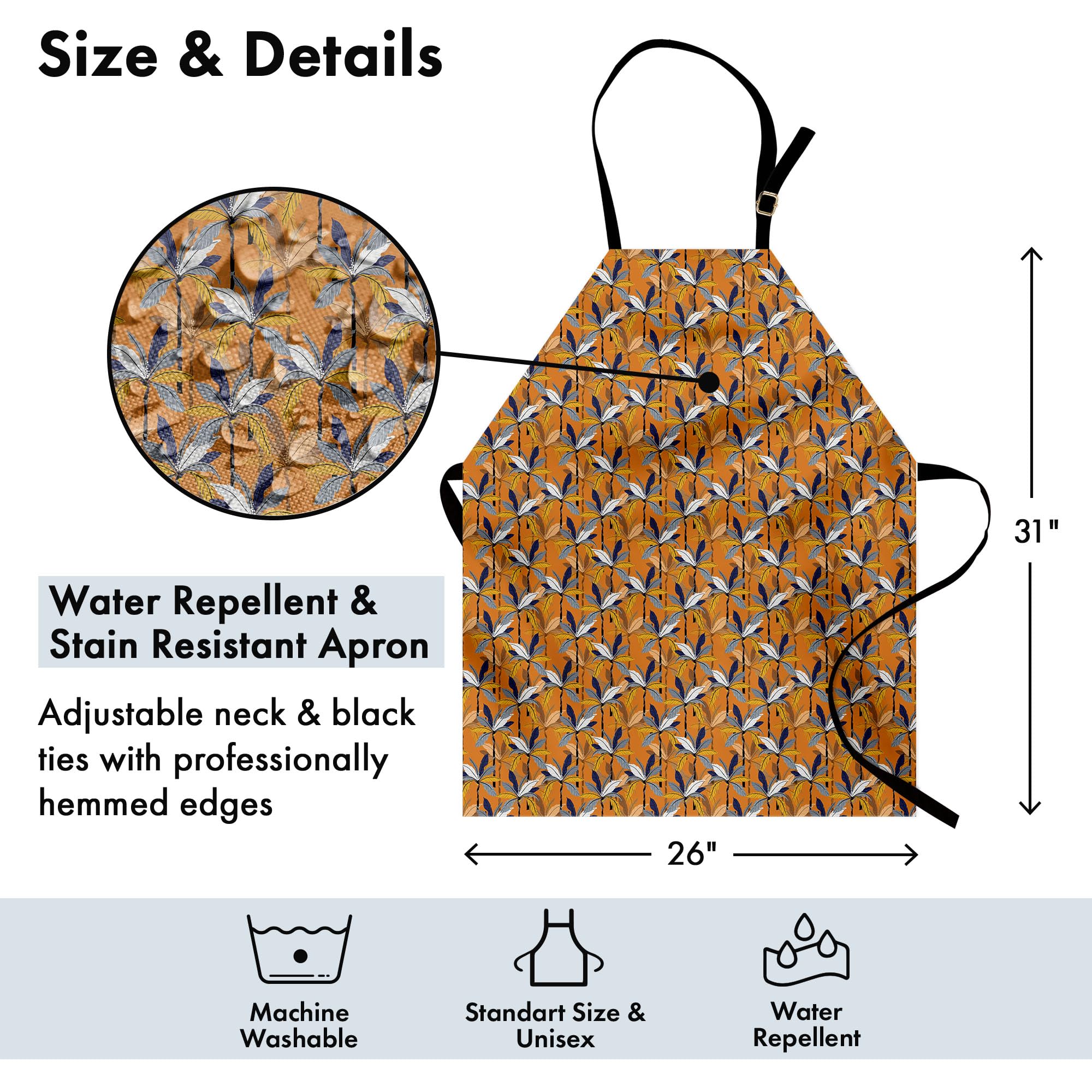Ambesonne Tropical Apron - Palm Leaves Design for Cooking & Gardening
