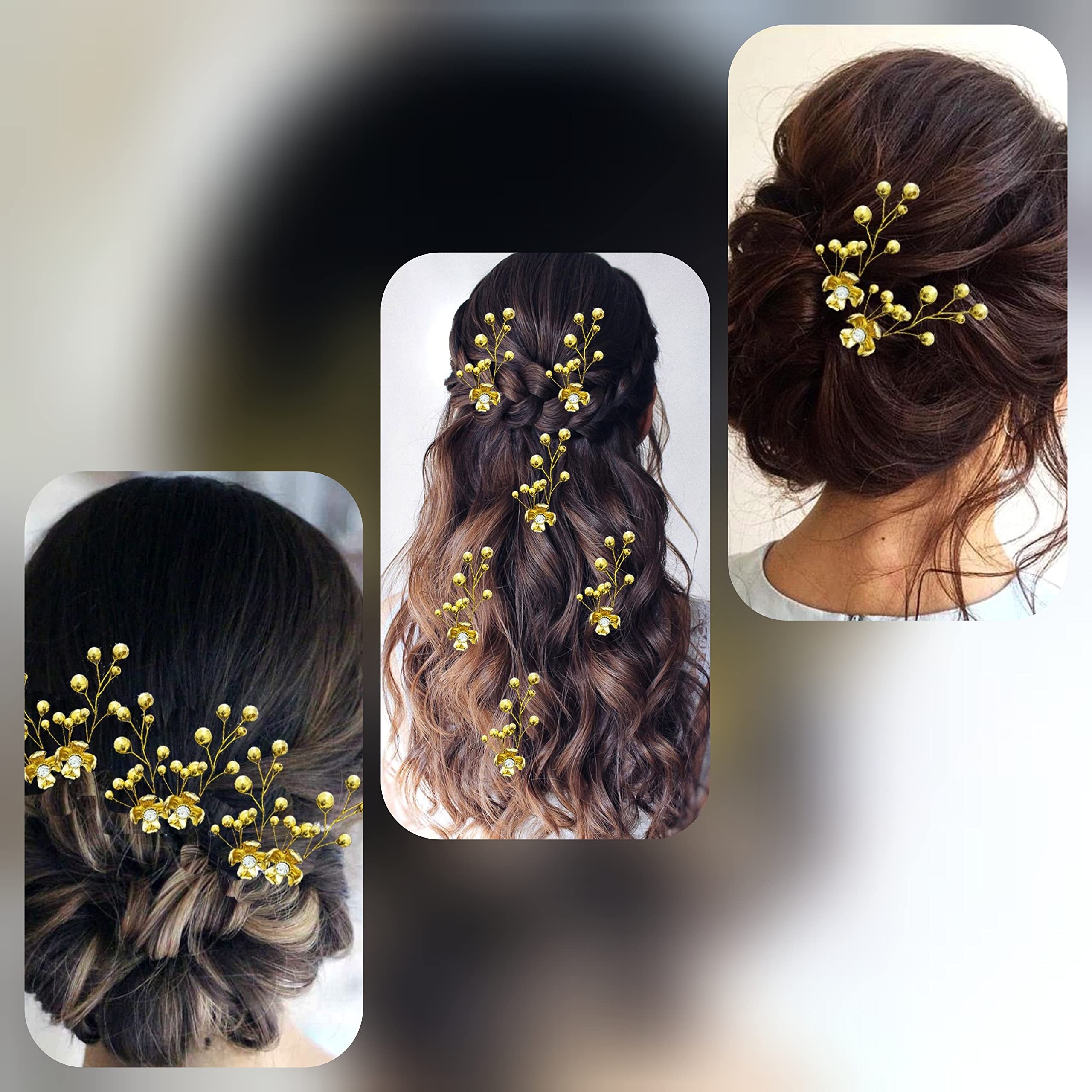 Pearl Flower Hair Pin - Elegant Small Floral Hair Bun Clip with Pearls for Women & Girls - Perfect for Weddings, Parties & Everyday Hairstyles (Golden)