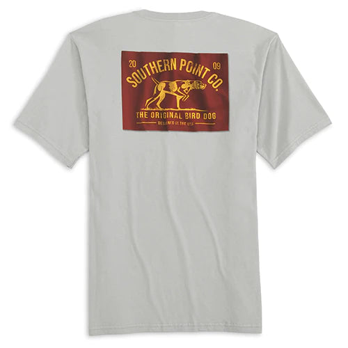 Southern Point Co. Bird Dog Flag T-Shirt - Comfortable & Stylish Graphic Tee for Men - Perfect for Casual Wear, Outdoor Adventures & Patriotic Events