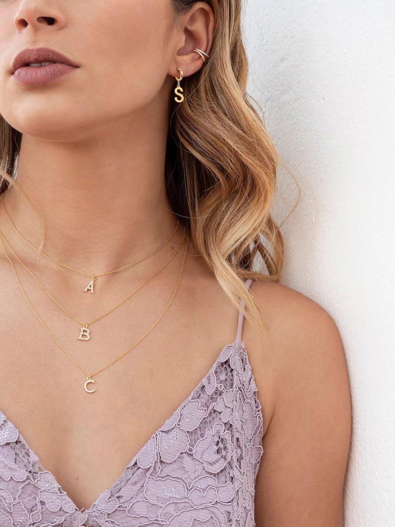 14K Gold Plated Initial Earrings for Women - Dainty Dangle Hoop Letter Earrings - Perfect for Everyday Wear, Gifts & Special Occasions