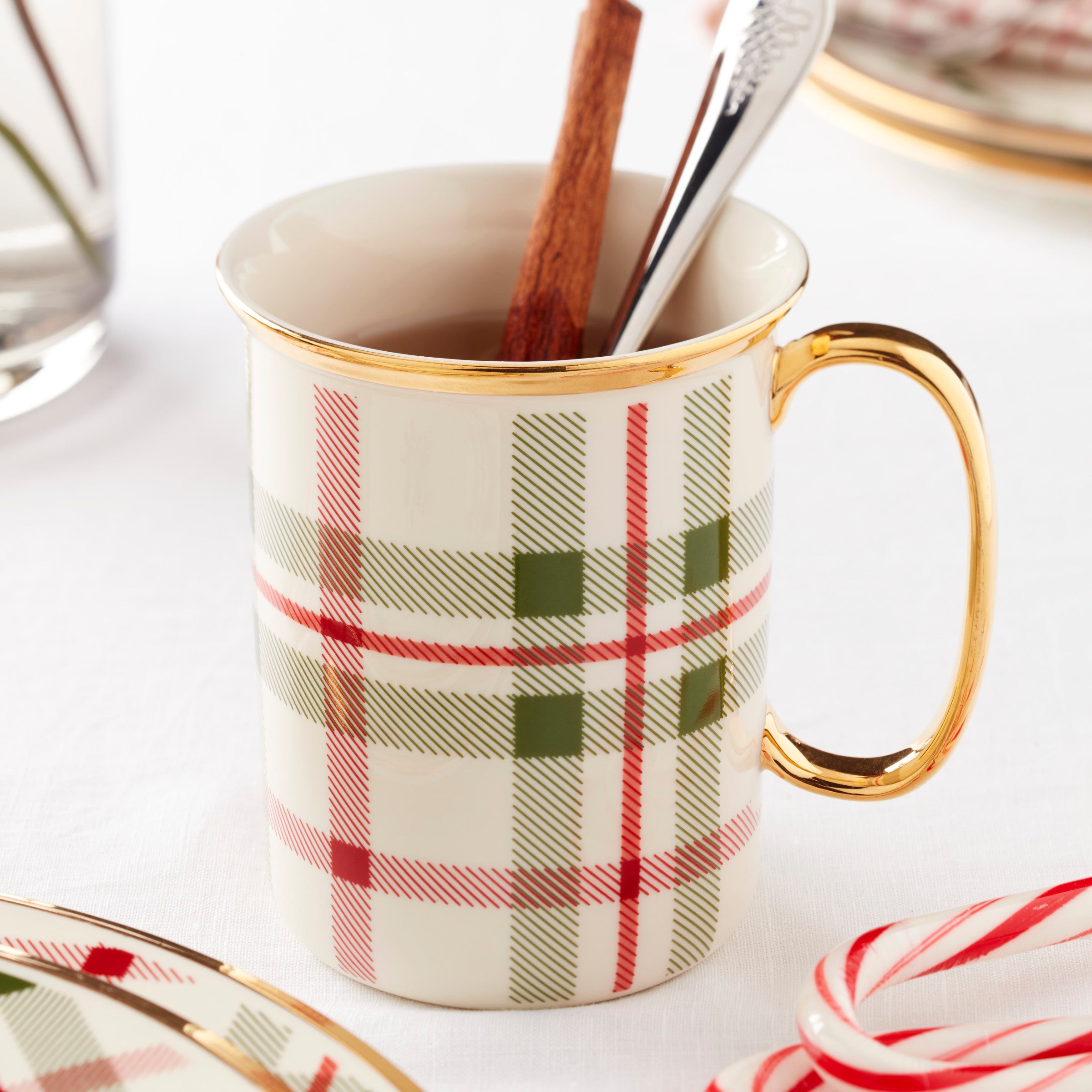 Festive Holiday Plaid Coffee Mugs Set of 4 - Christmas Themed Ceramic Cups for Hot Cocoa, Tea & Coffee - Perfect for Holiday Parties, Gift Giving & Cozy Winter Mornings