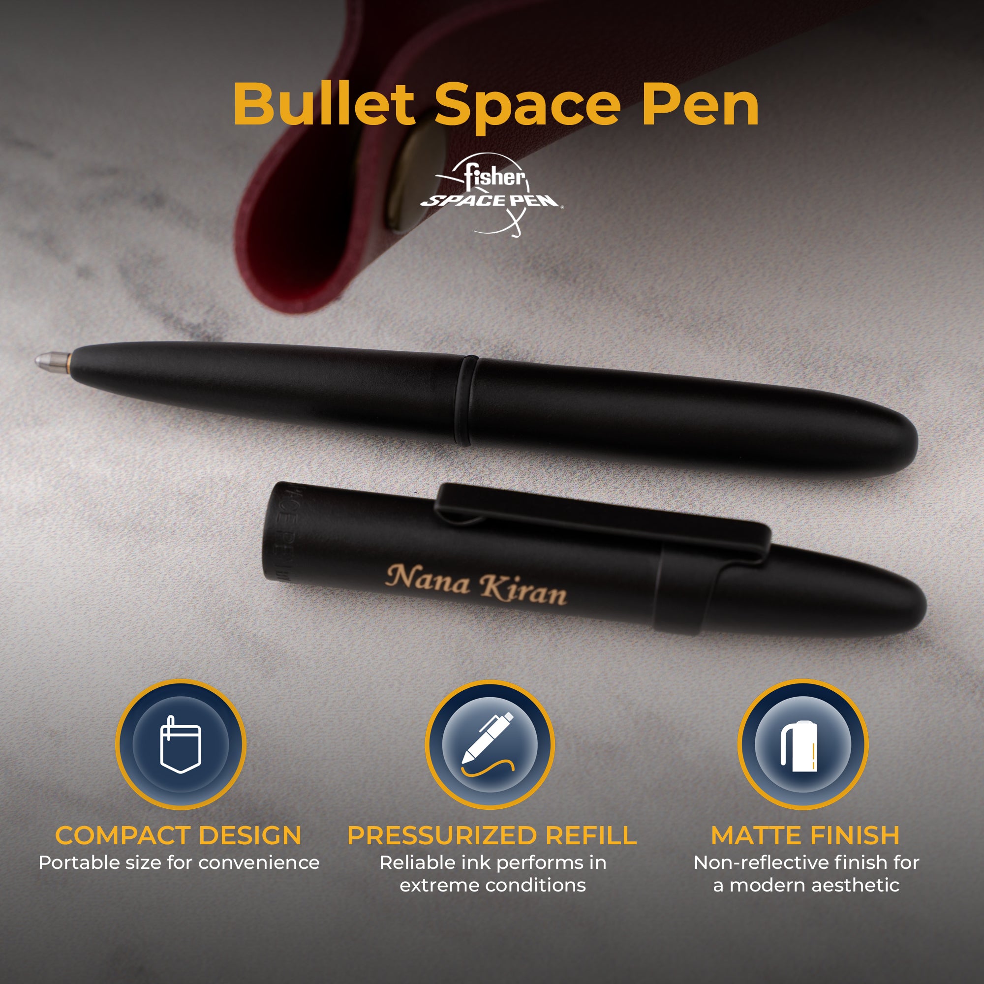 Fisher Space Pen Matte Black Bullet Pen with Pocket Clip - Compact & Refillable EDC Writing Tool for Outdoor, Office, and Travel Use