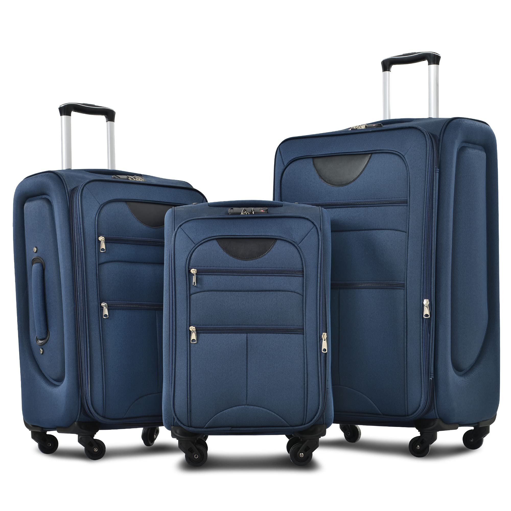 Merax 3-Piece Softside Luggage Set - Lightweight Spinner Suitcase with 360° Wheels (22