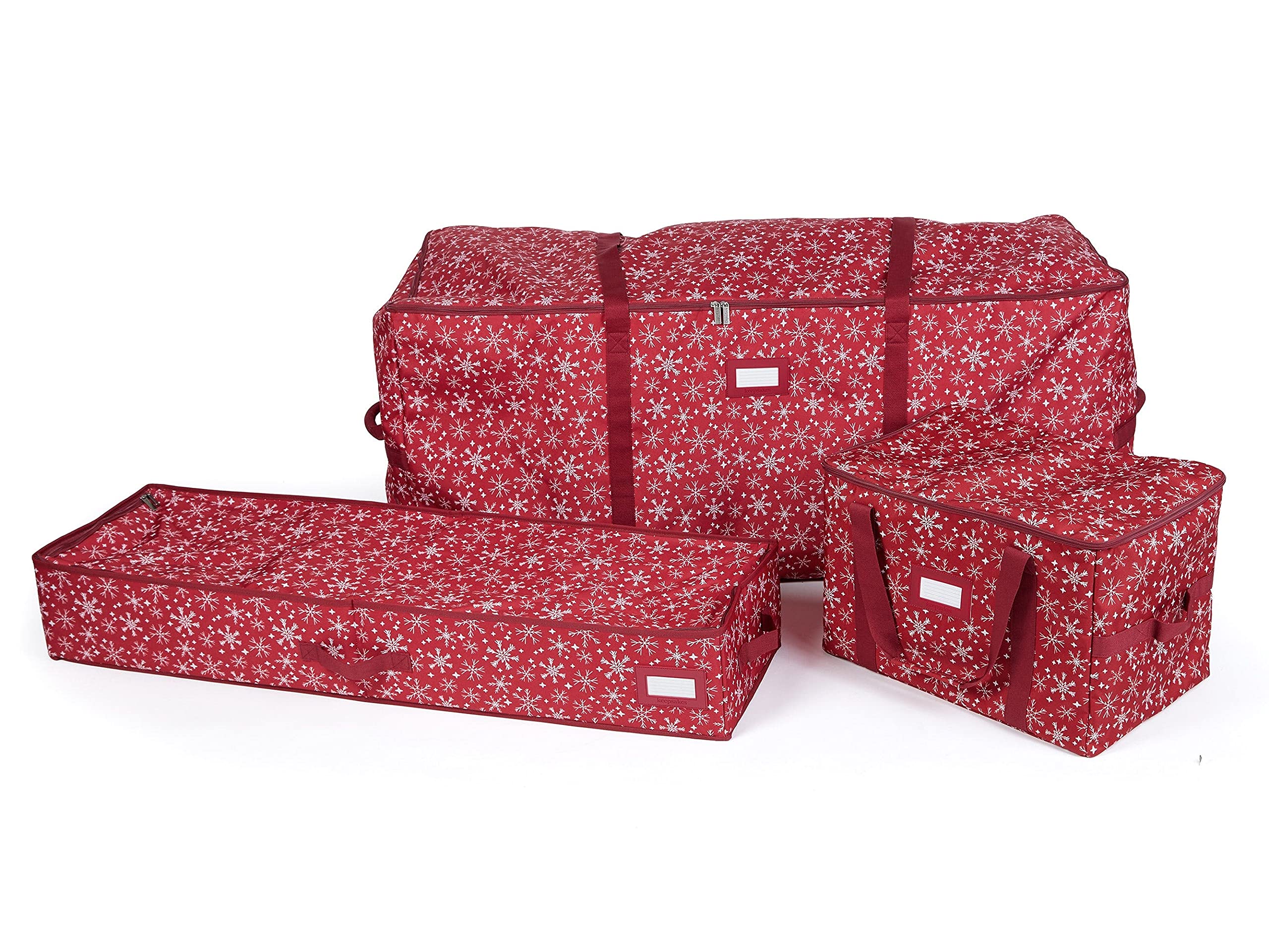 Covermates Keepsakes Christmas Storage Set - Tree Storage Bag, Deluxe Gift Wrap, Ornament Storage Bag - Premium Holiday Protection (Red Snowflake Design) | Organize & Protect Your Christmas Decorations for Next Season