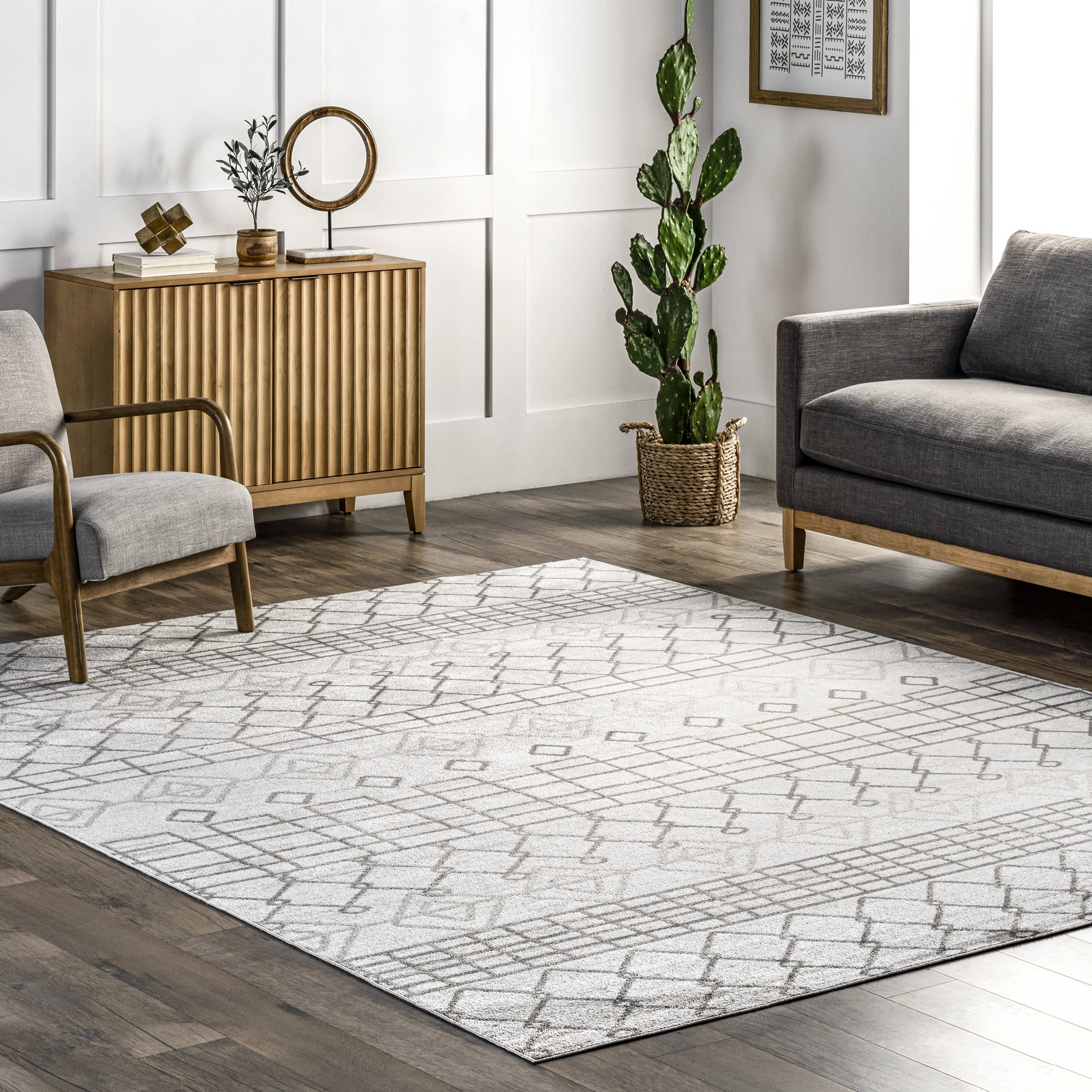 Colleen Washable Geometric Rug - Grey Modern Area Rug for Living Room, Bedroom & Office | Non-Slip Soft Floor Mat for Home Decor