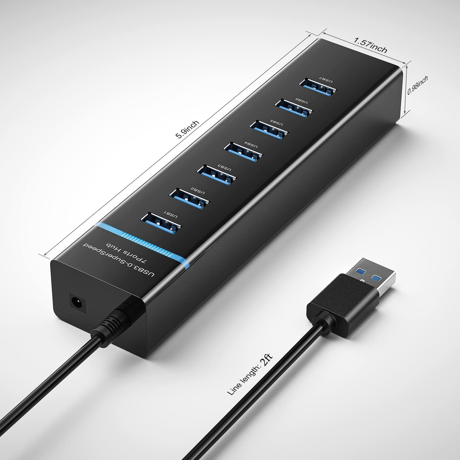 7-Port USB 3.0 Hub - 5Gbps High-Speed Splitter for MacBook, PC & Laptops - Works with Office & Gaming Setup