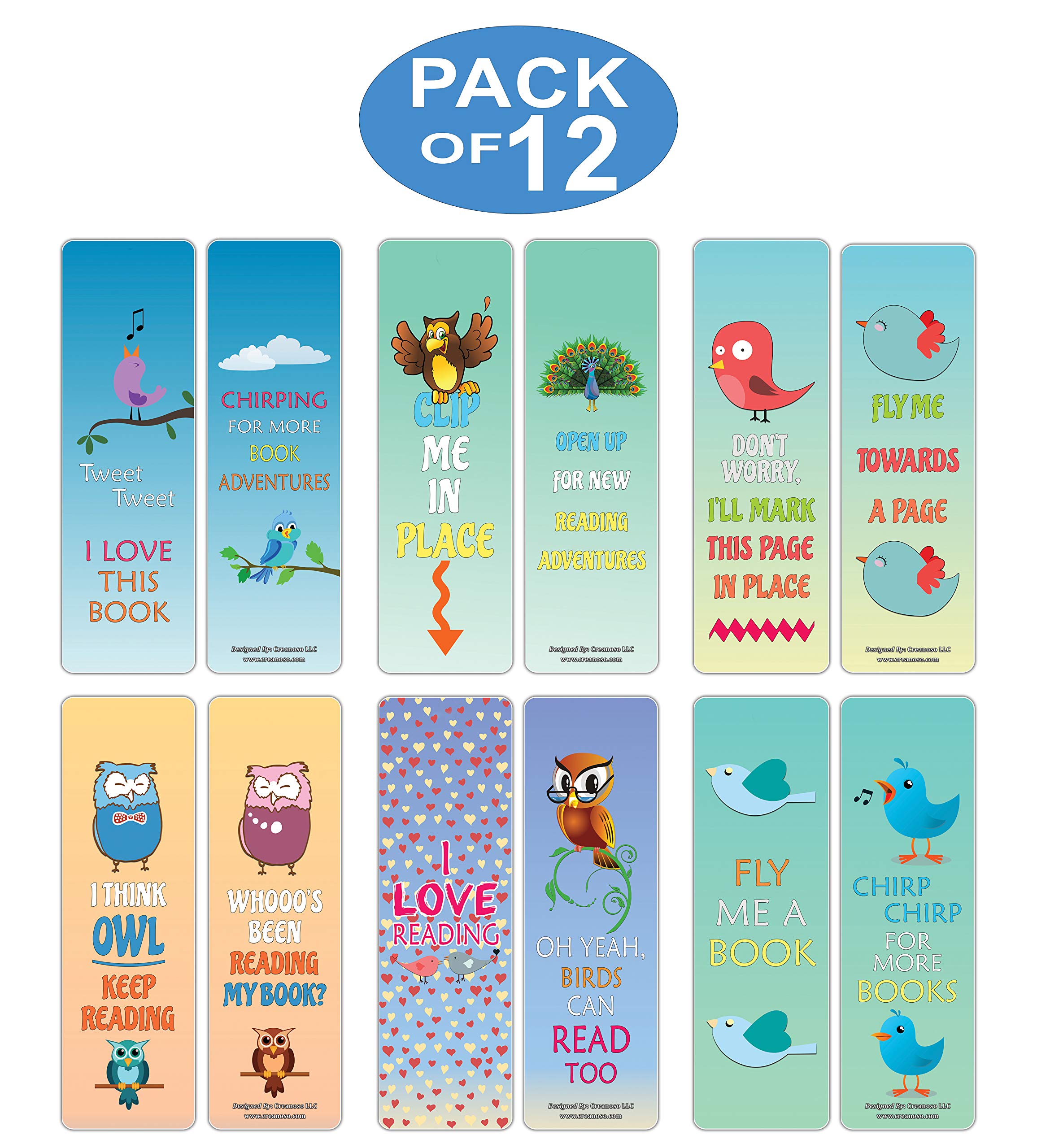 Premium 12-Pack Bird-Themed Reading Bookmarks for Men, Women & Kids - Bulk Assorted Designs - Perfect Book Lover Gifts for Teens & Adults - Great for Libraries, Book Clubs & Reading Enthusiasts