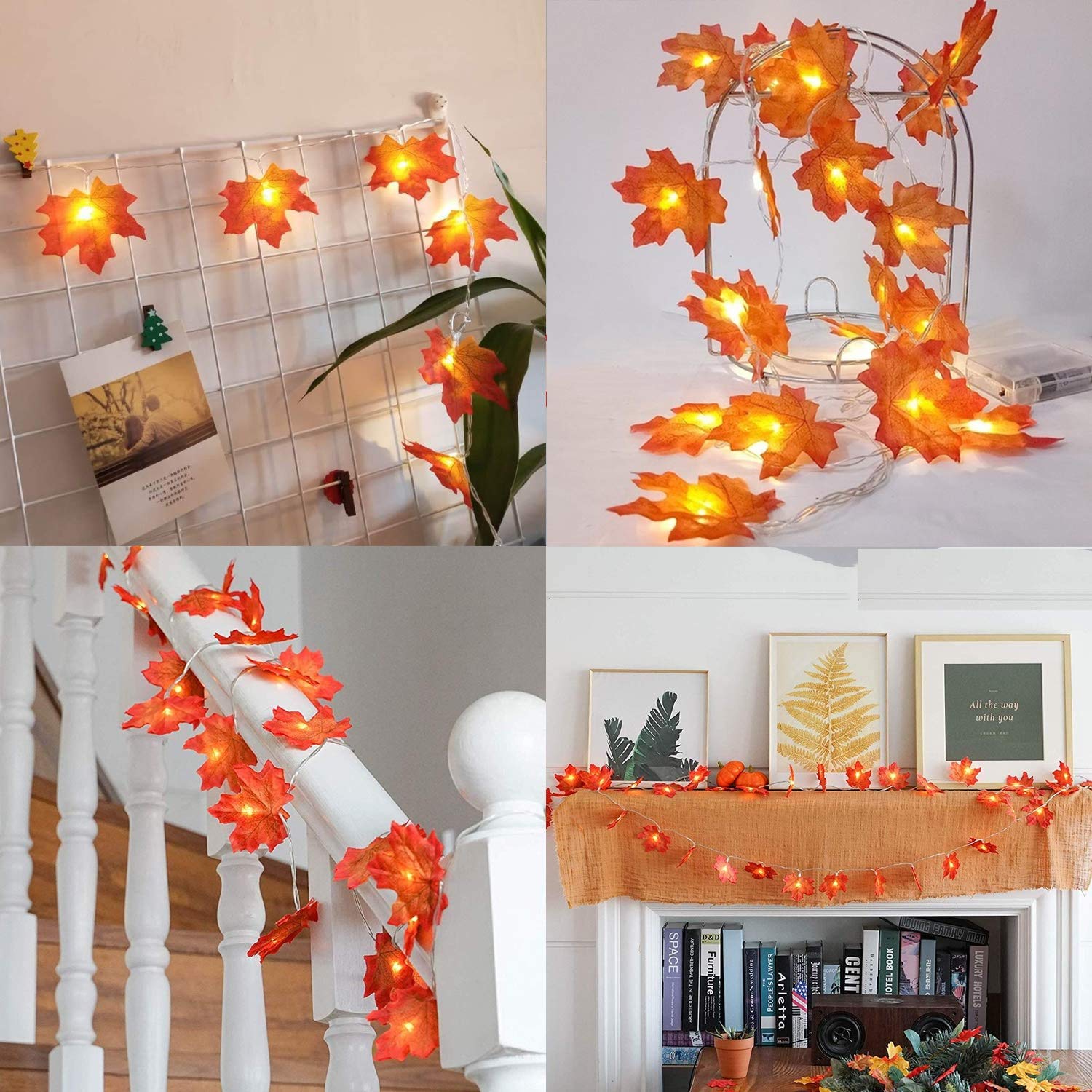 Toodour 20ft 40 LED Fall Maple Leaf String Lights - Battery Operated Thanksgiving Decorations in Warm Orange & Red - Perfect for Autumn Home Decor, Holiday Garland, Indoor Lighting, and Seasonal Party Ambiance