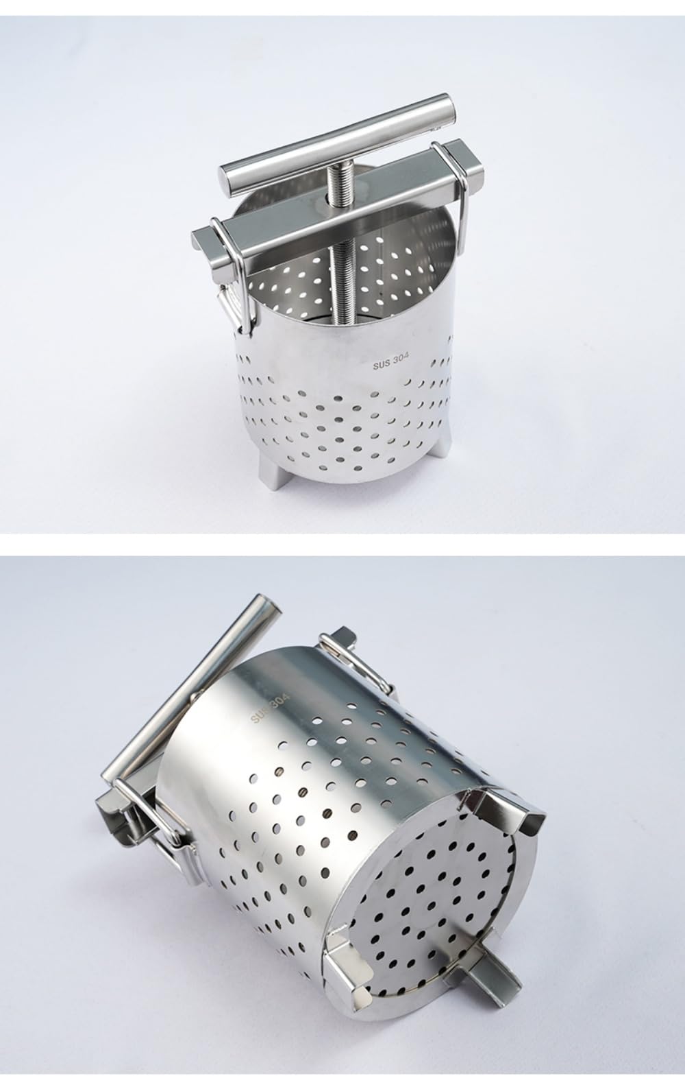 Stainless Steel Manual Fruit Wine Press & Honey Extractor - T-Handle Cheese Tincture Herb Press Machine for Home Brewing, Beekeeping & DIY Projects | Stable Base for Easy Juicing & Extraction