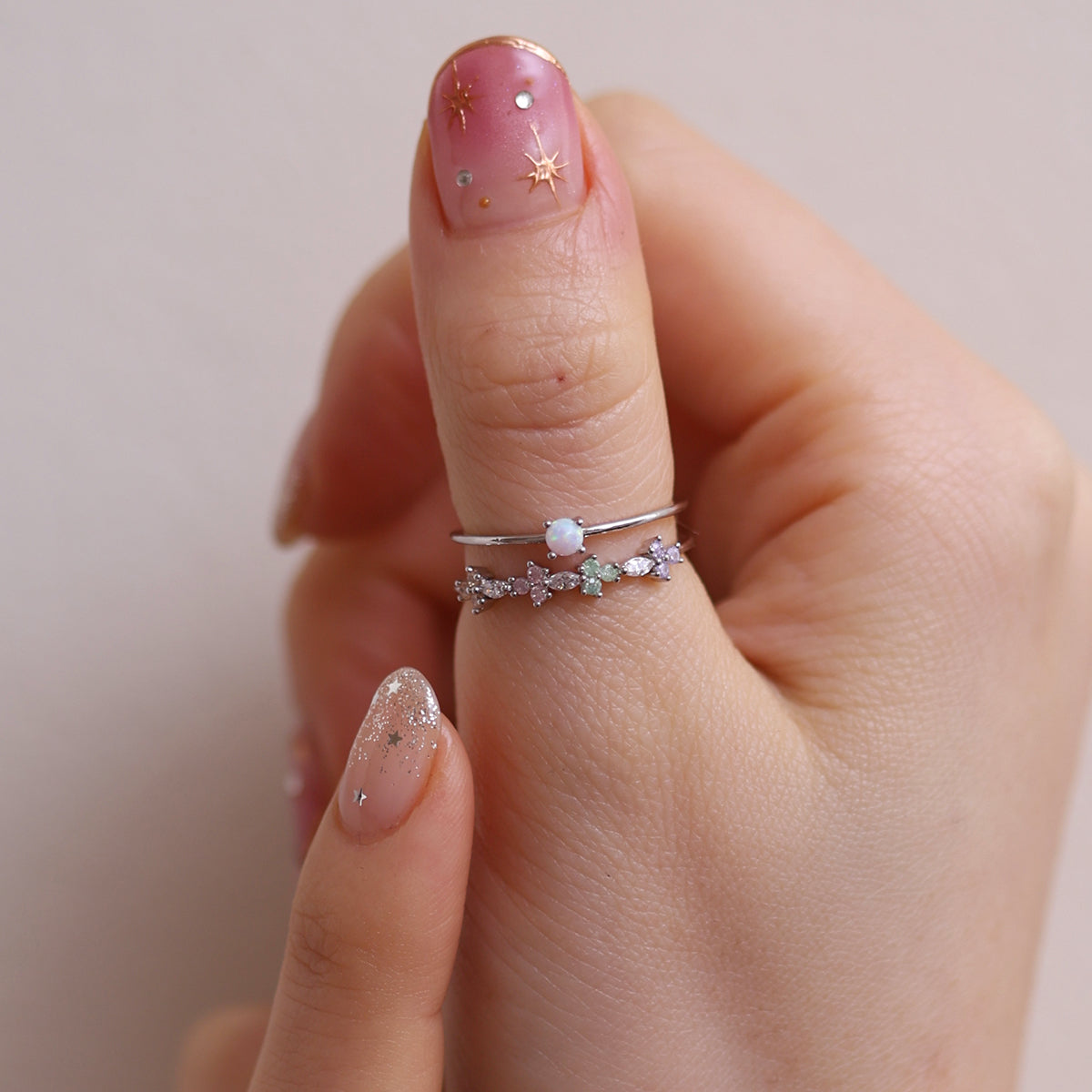 Layered Opal Bloom Ring - Elegant Stackable Gemstone Jewelry for Women, Perfect for Weddings, Parties & Everyday Wear