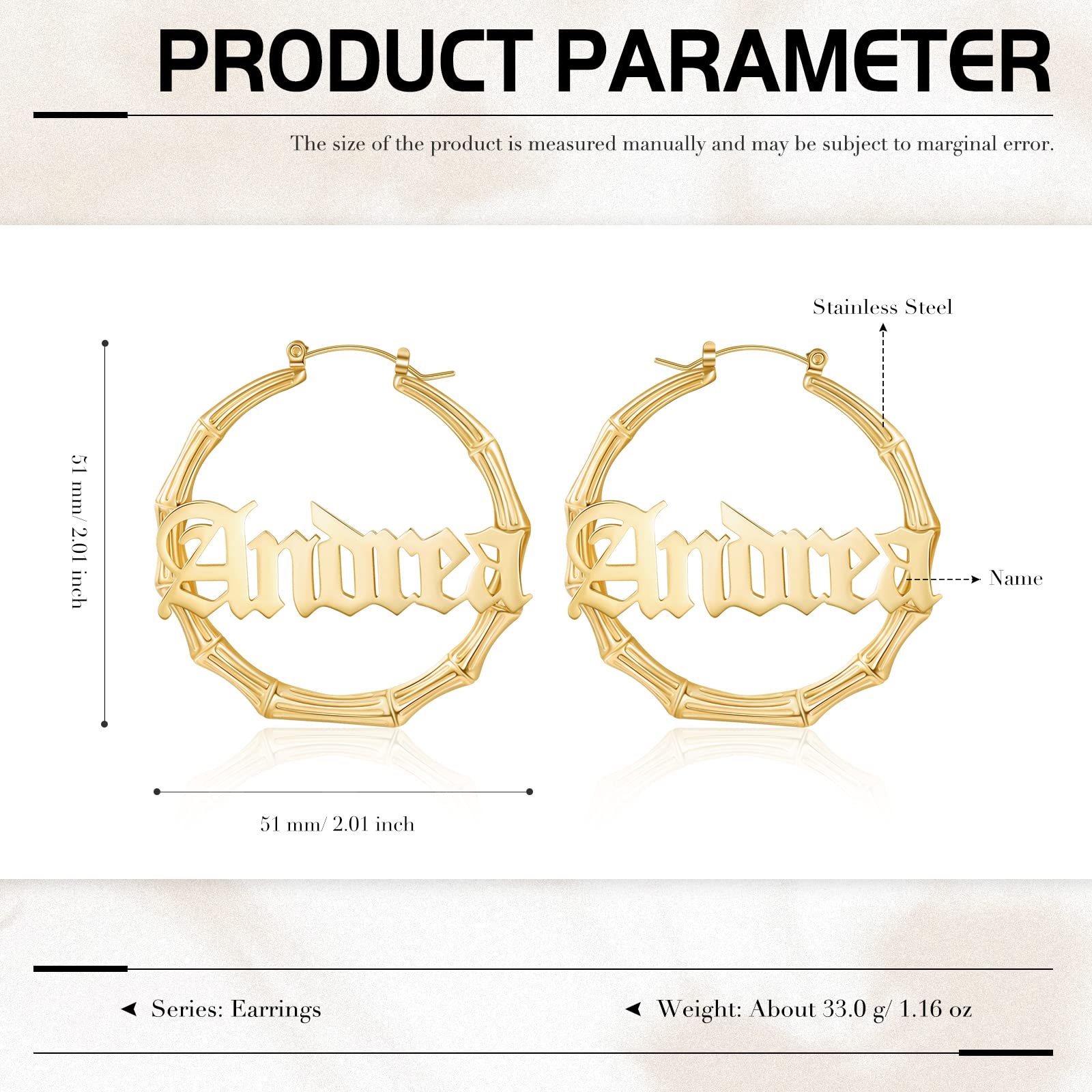 Personalized Name Hoop Earrings for Women - Custom Engraved Bamboo Earrings with Your Name - Fashion Jewelry Gift for Mom, Sister, Friend - Perfect for Birthdays, Anniversaries & Special Occasions