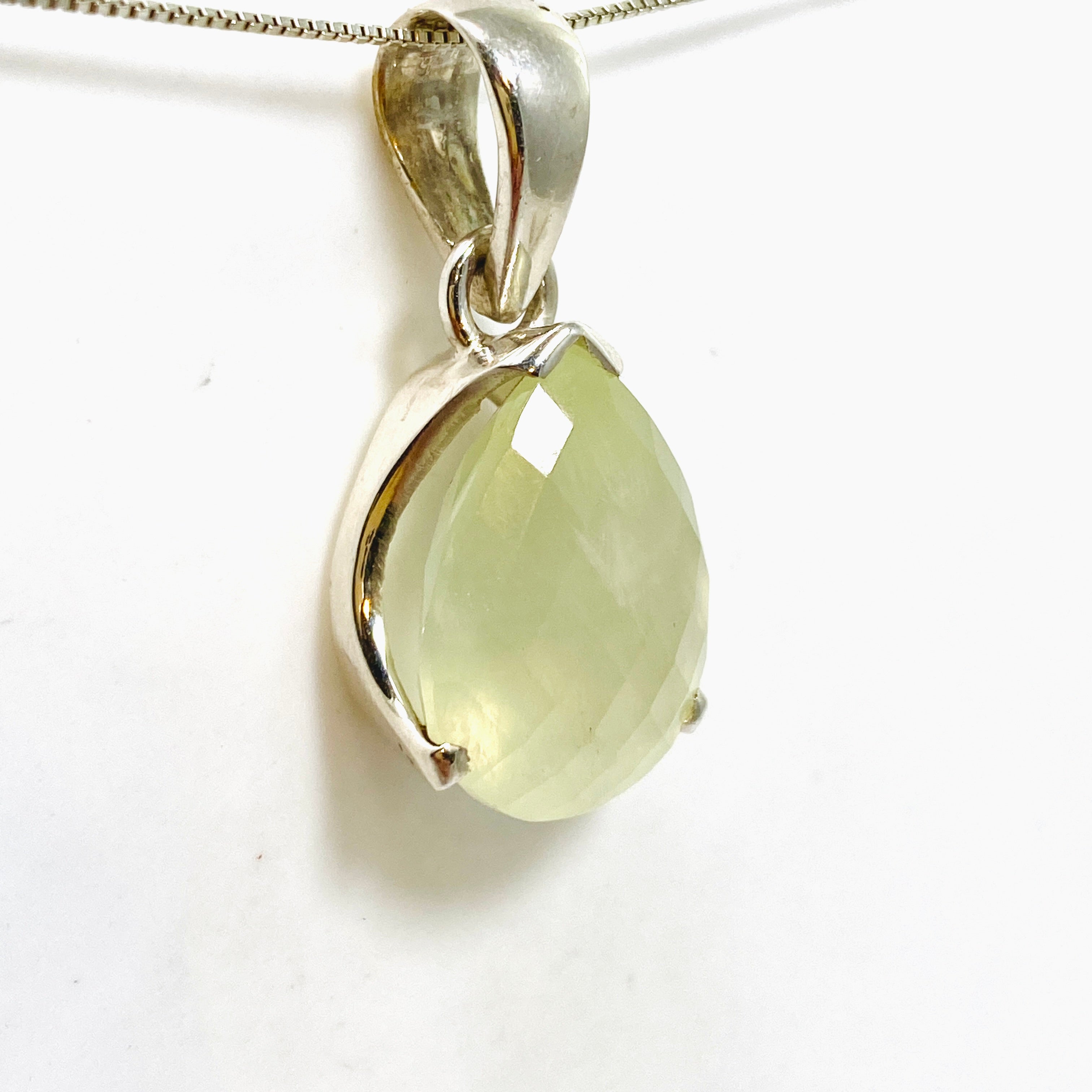 Natural Prehnite Teardrop Checkerboard Faceted Pendant Necklace - PPGJ1017 | Elegant Jewelry for Women, Perfect Gift for Birthday, Anniversary & Special Occasions