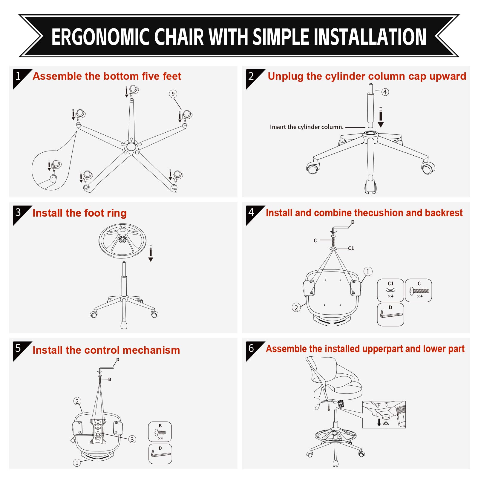 Ergonomic Drafting Chair with Lumbar Support & Foot Ring - Adjustable Swivel Task Chair for Standing Desk - White - Perfect for Office, Home Office & Studio Workspaces