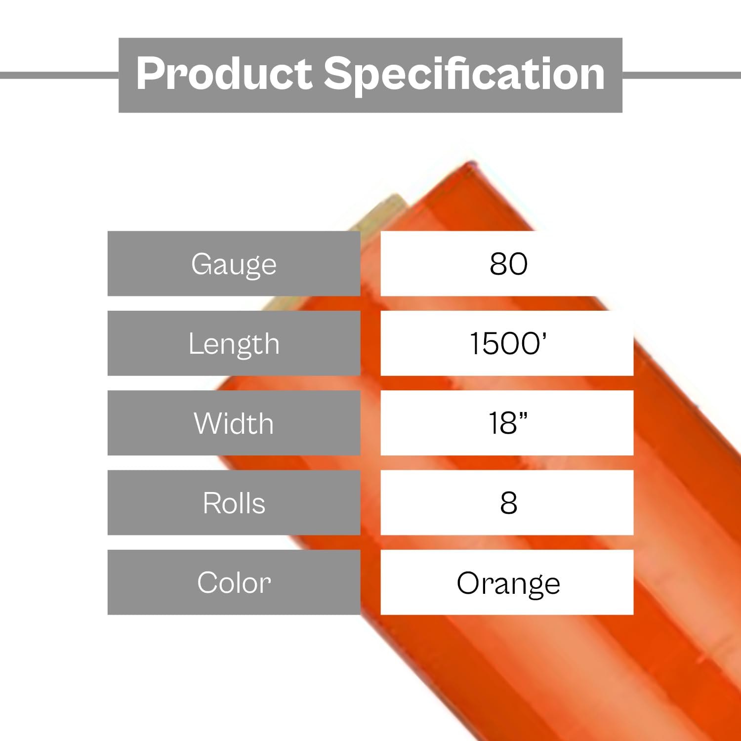 Orange Stretch Wrap for Moving - 8 Pack of 18 Inch x 1500 Feet Heavy Duty Moving Supplies | 80 Gauge High Cling Plastic Wrap for Furniture, Boxes & Storage | Secure Packing Film for Home Moves, Shipping & Warehouse Use