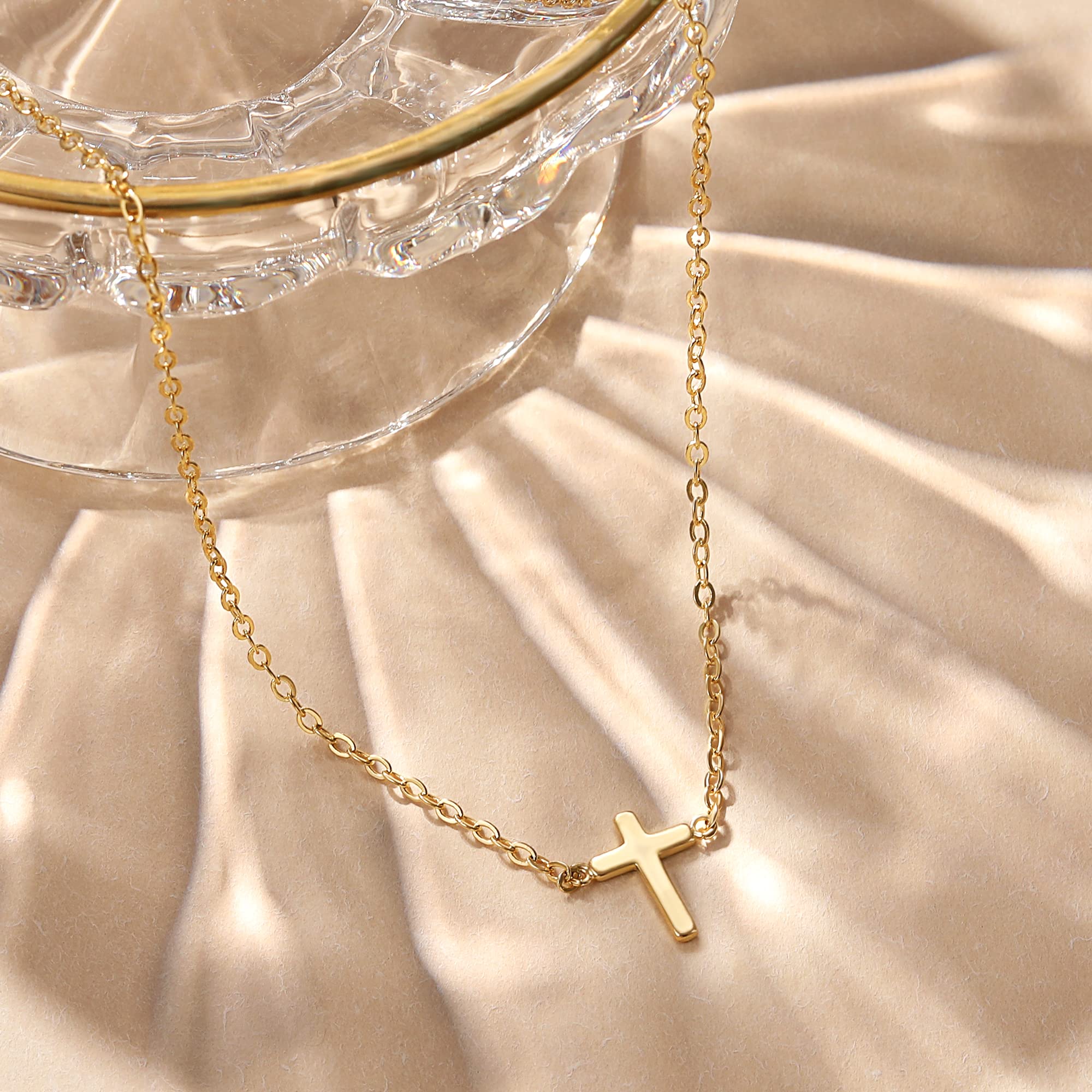 Tewiky Dainty Cross Necklace for Women - 14K Gold Plated Simple Cross Choker Necklace with Small Cross Pendant, Handmade Aesthetic Gold Jewelry - Perfect for Everyday Wear, Gifts, and Special Occasions